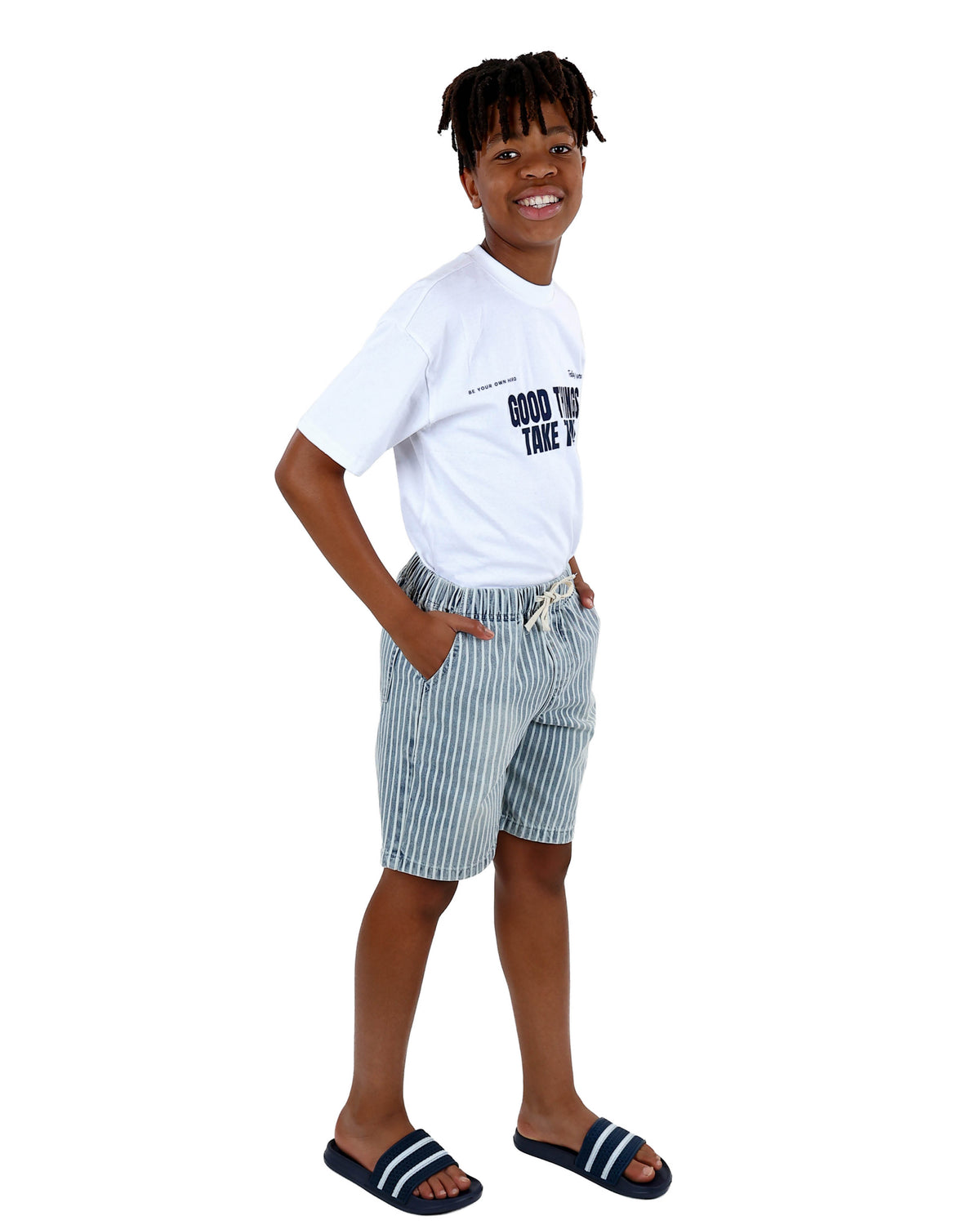 Elasticated Stripe Denim Shorts