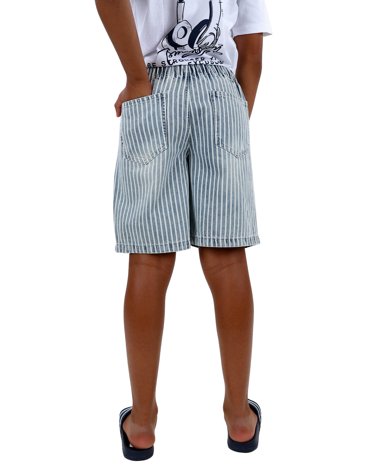 Elasticated Stripe Denim Shorts