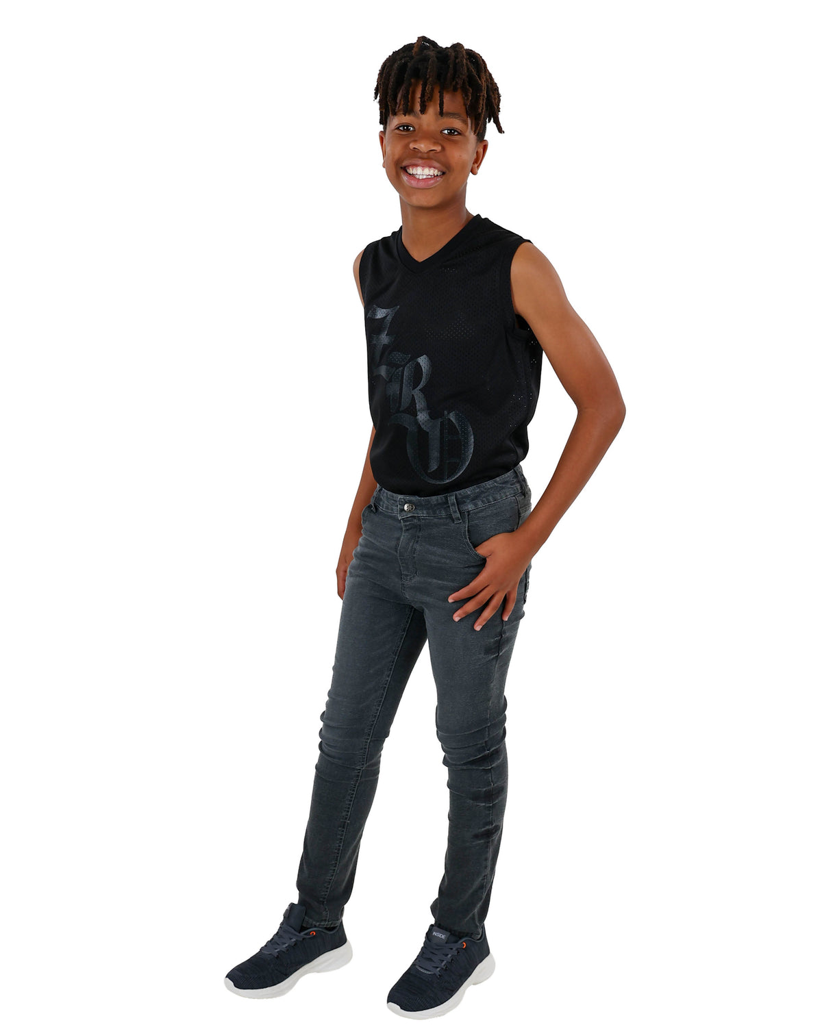 Grey Slim Fit Whiskers Stretch Jeans