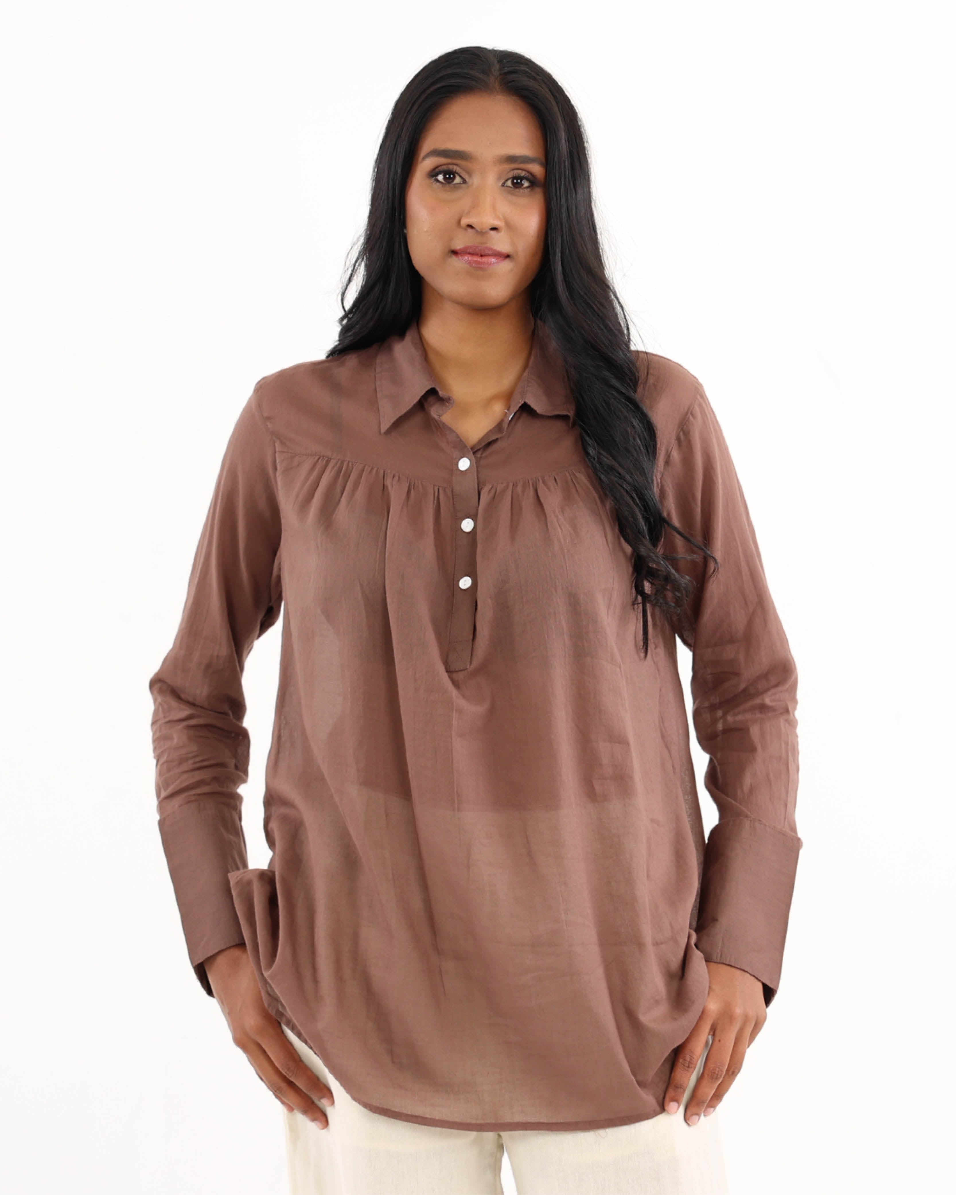 Sculpted Long Sleeve Shirt in Luxe Cotton Voile