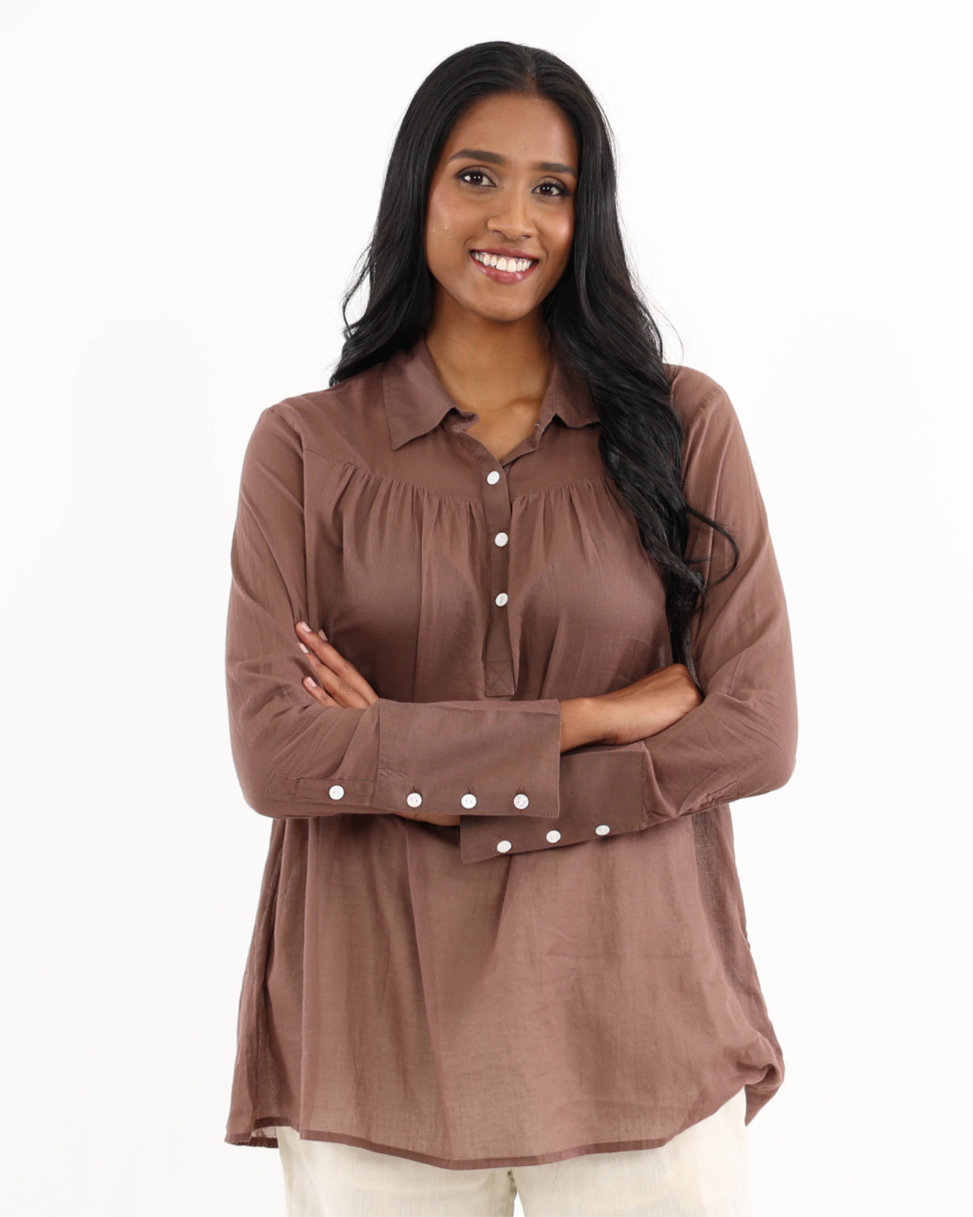 Sculpted Long Sleeve Shirt in Luxe Cotton Voile