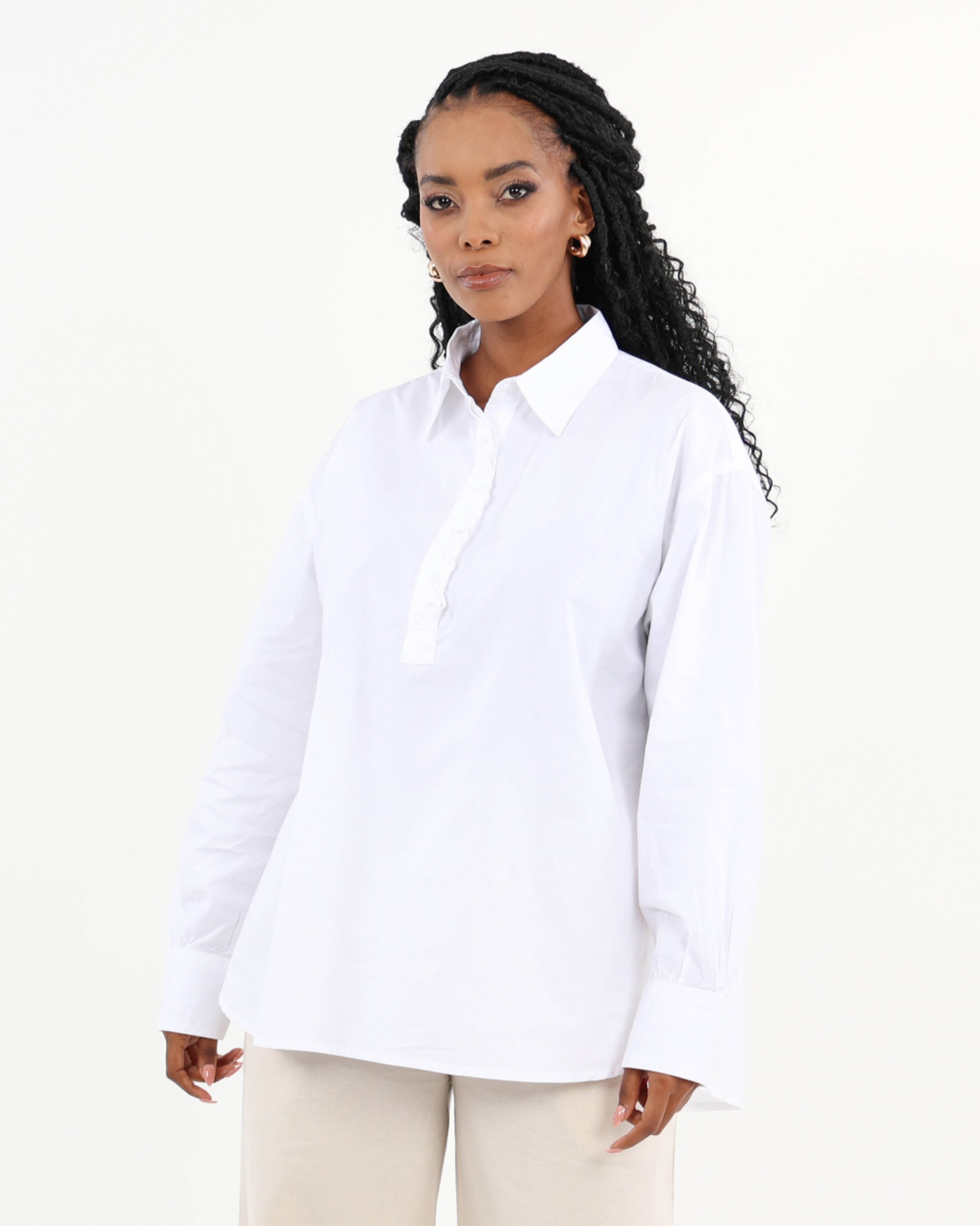 The Oversized Edit: Pure Cotton Shirt with Refined Placket Detailing