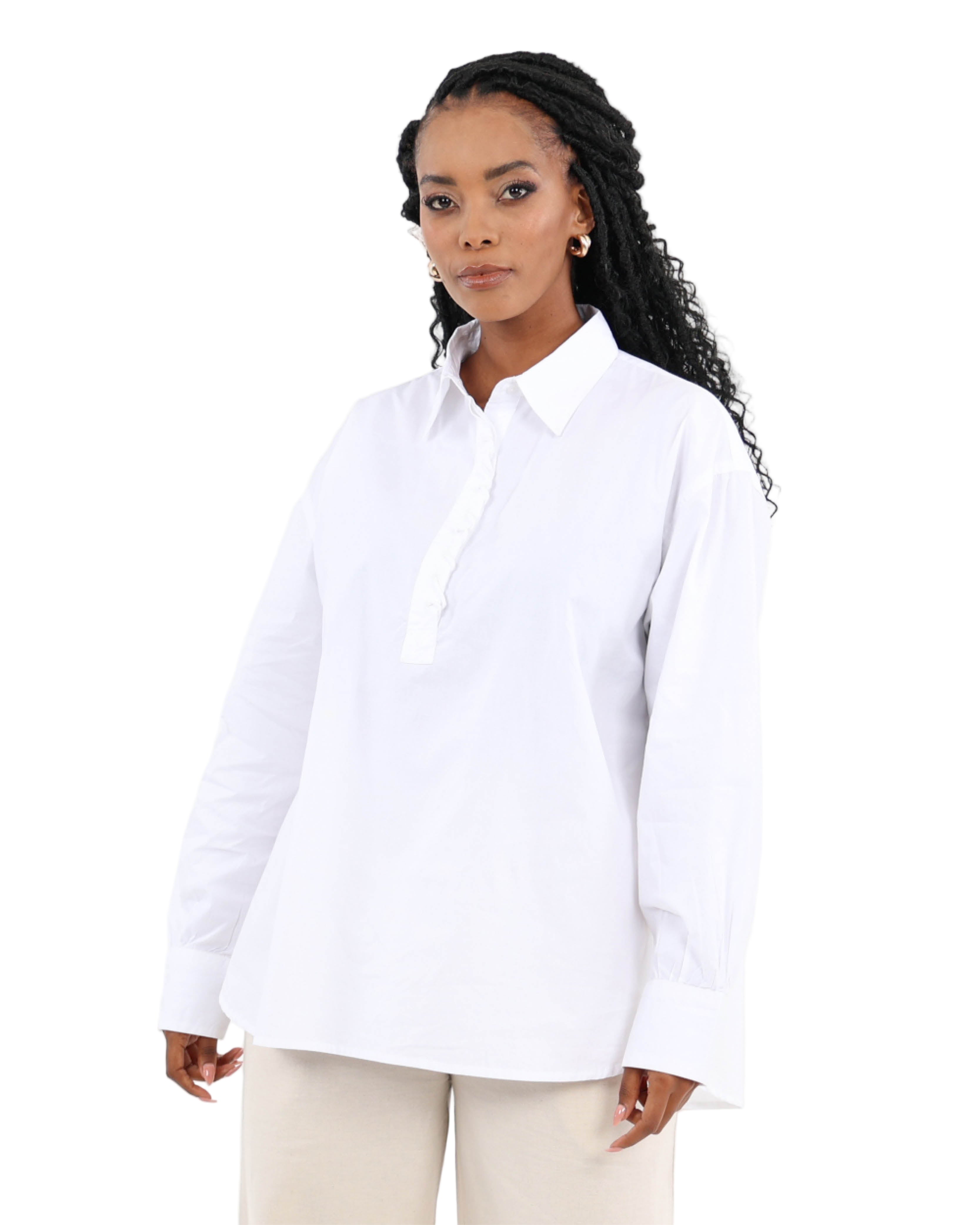 The Oversized Edit: Pure Cotton Shirt with Refined Placket Detailing