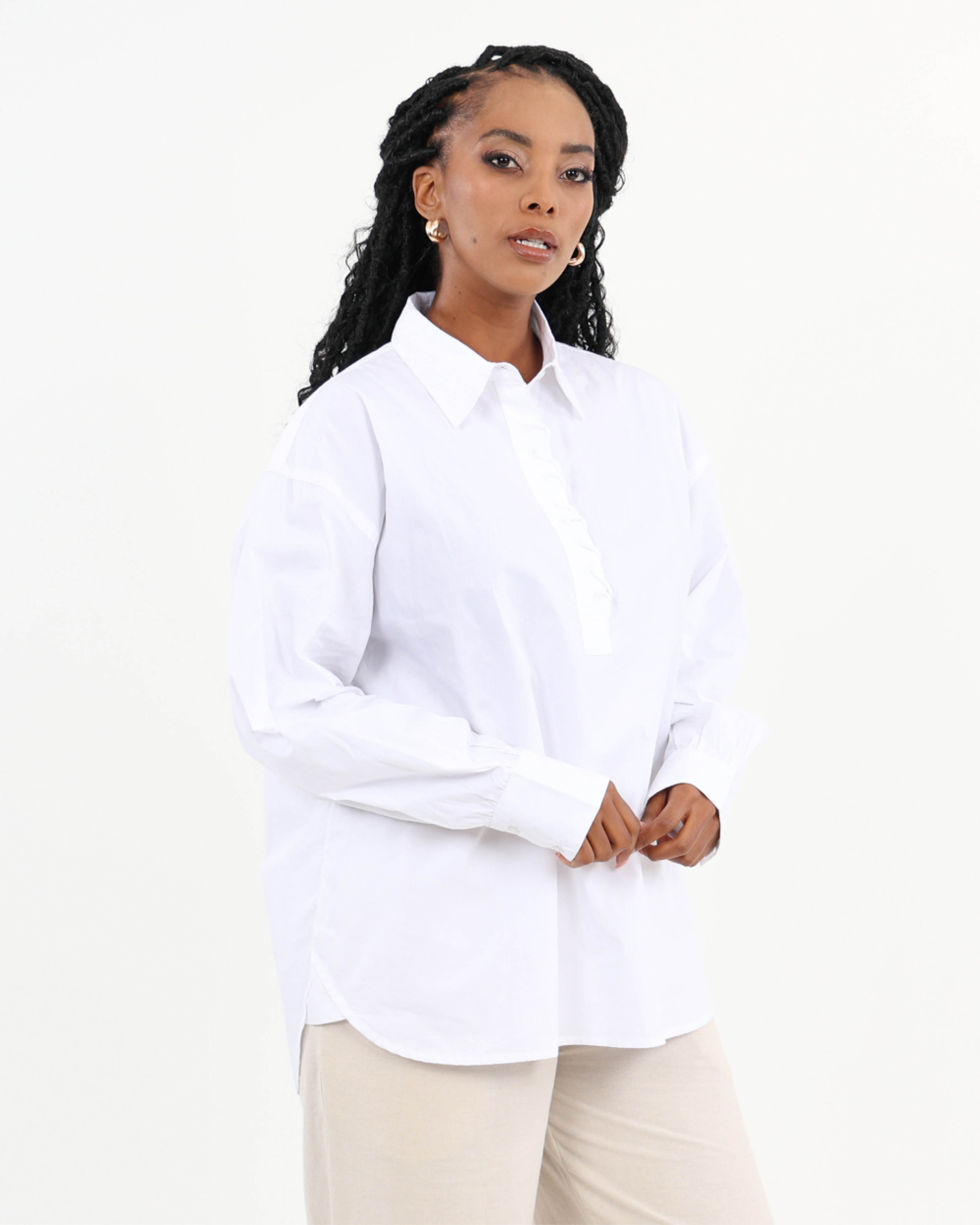 The Oversized Edit: Pure Cotton Shirt with Refined Placket Detailing