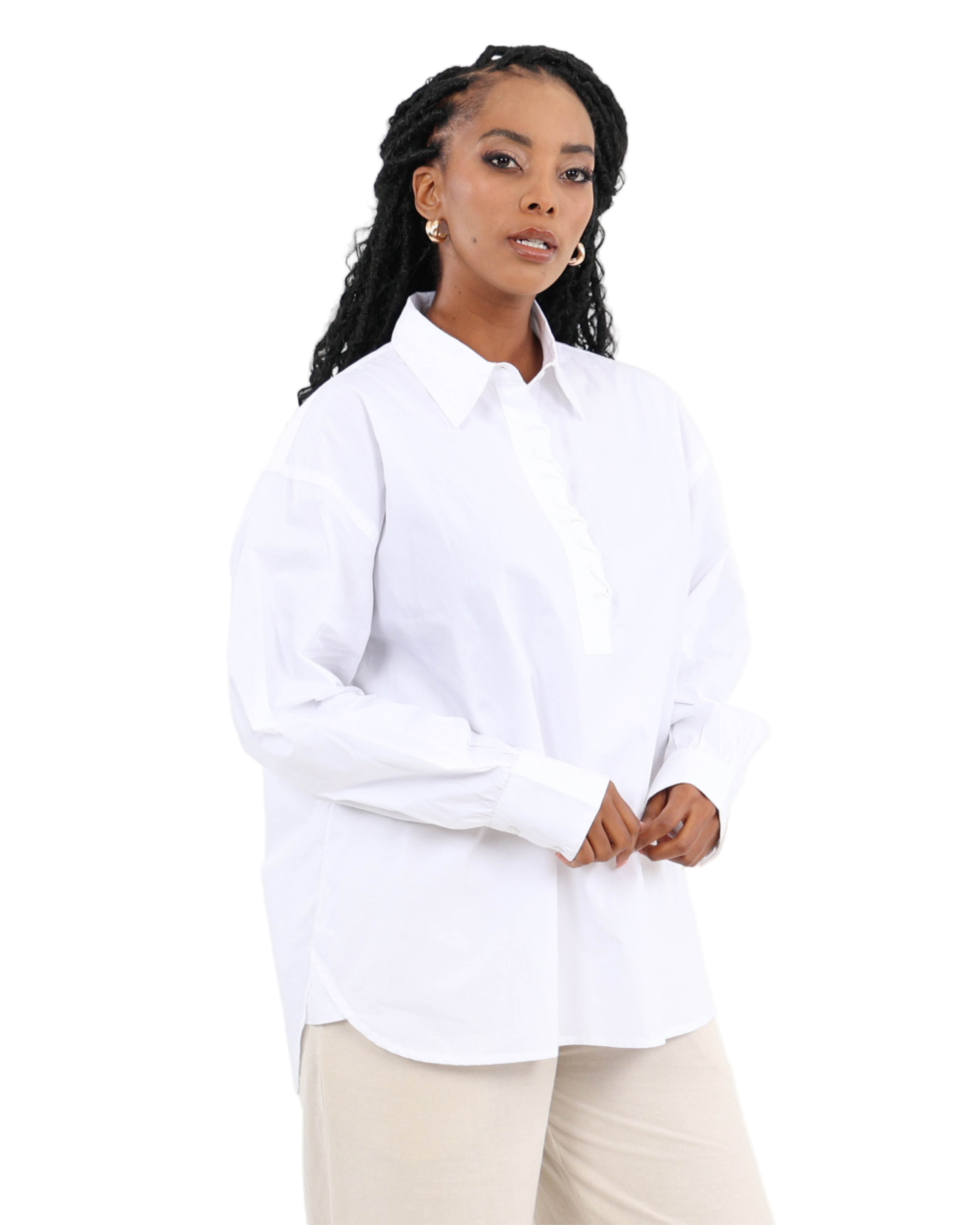 The Oversized Edit: Pure Cotton Shirt with Refined Placket Detailing