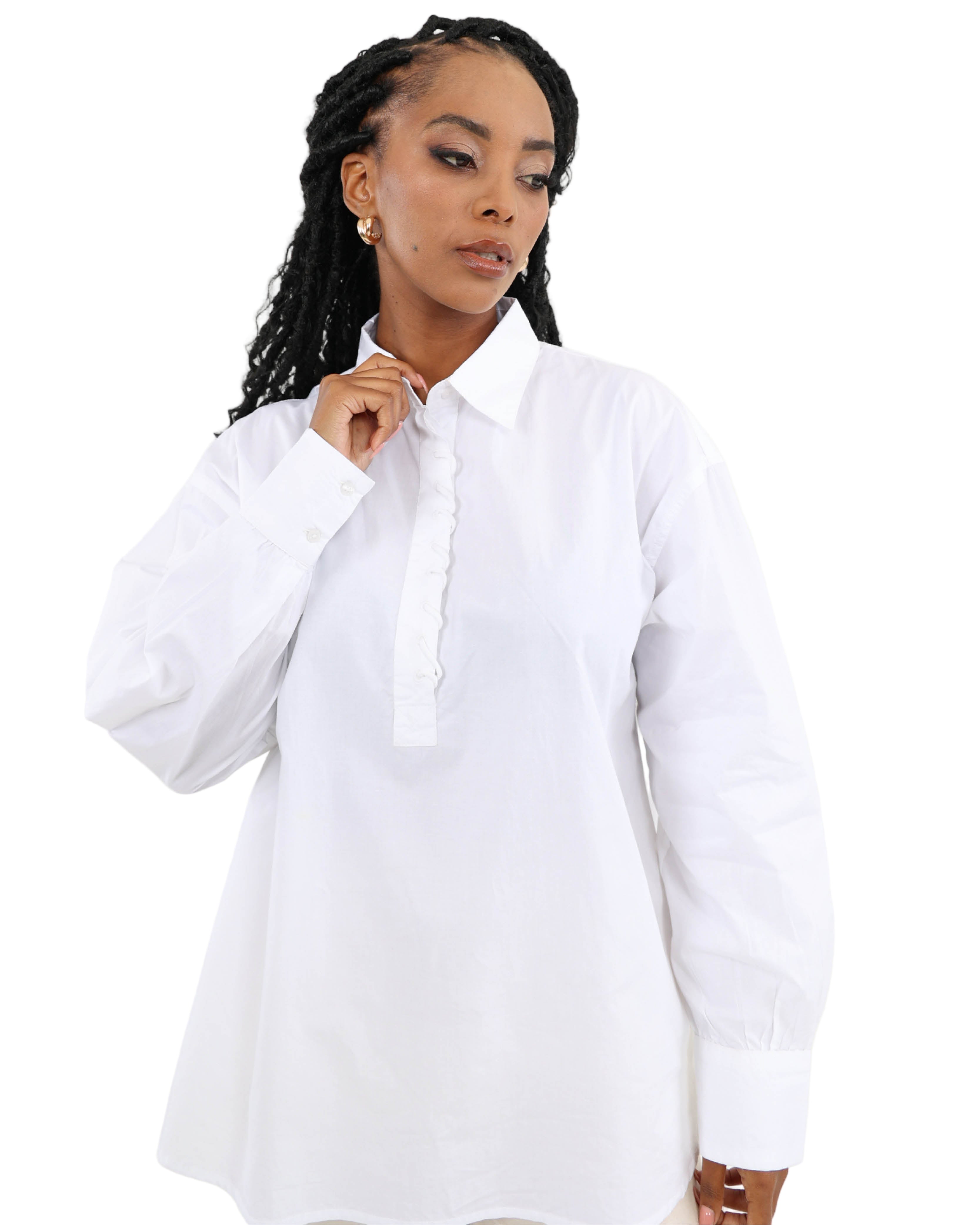 The Oversized Edit: Pure Cotton Shirt with Refined Placket Detailing