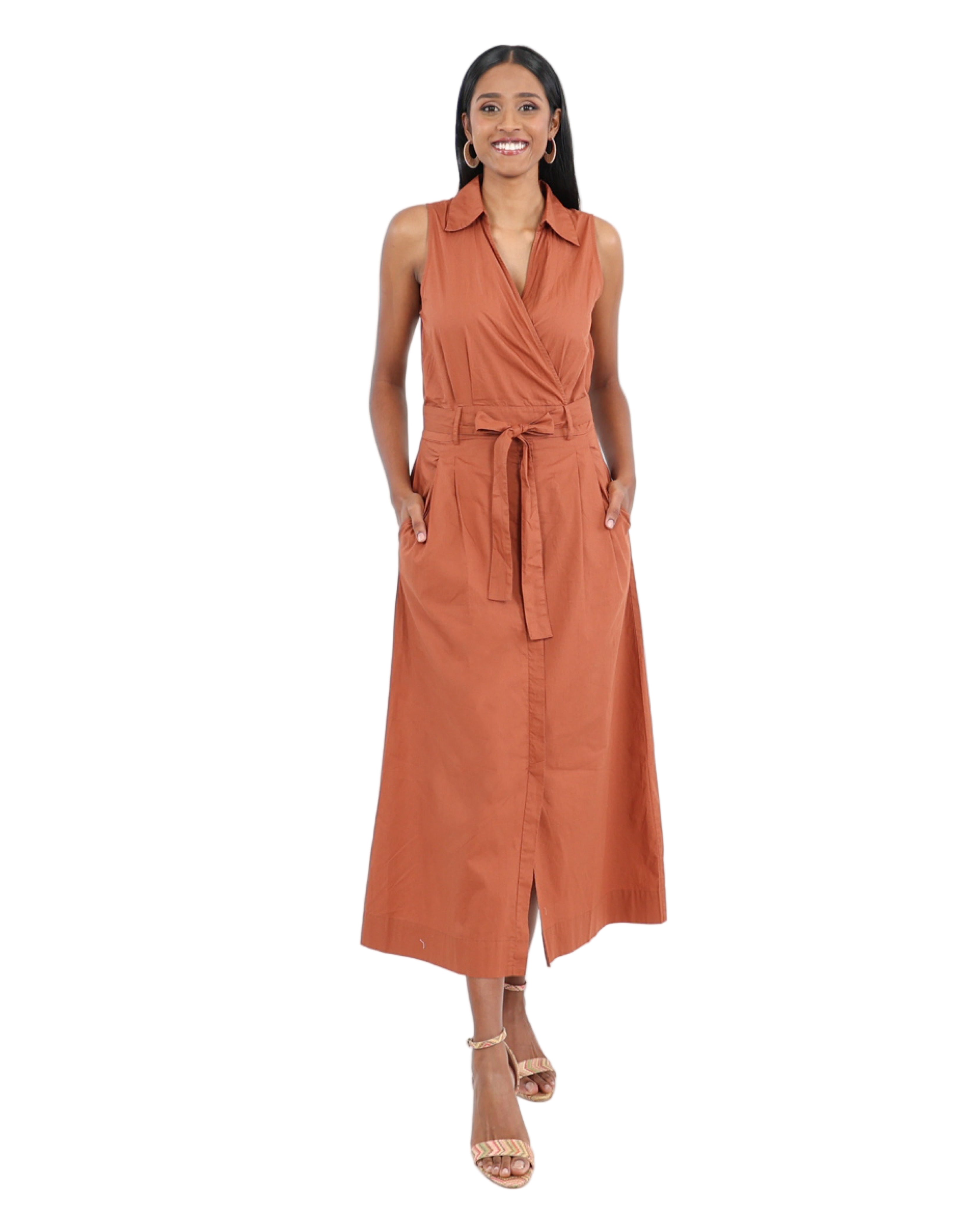 Sleeveless Sienna Tailored Cotton Wrap Maxi Dress
