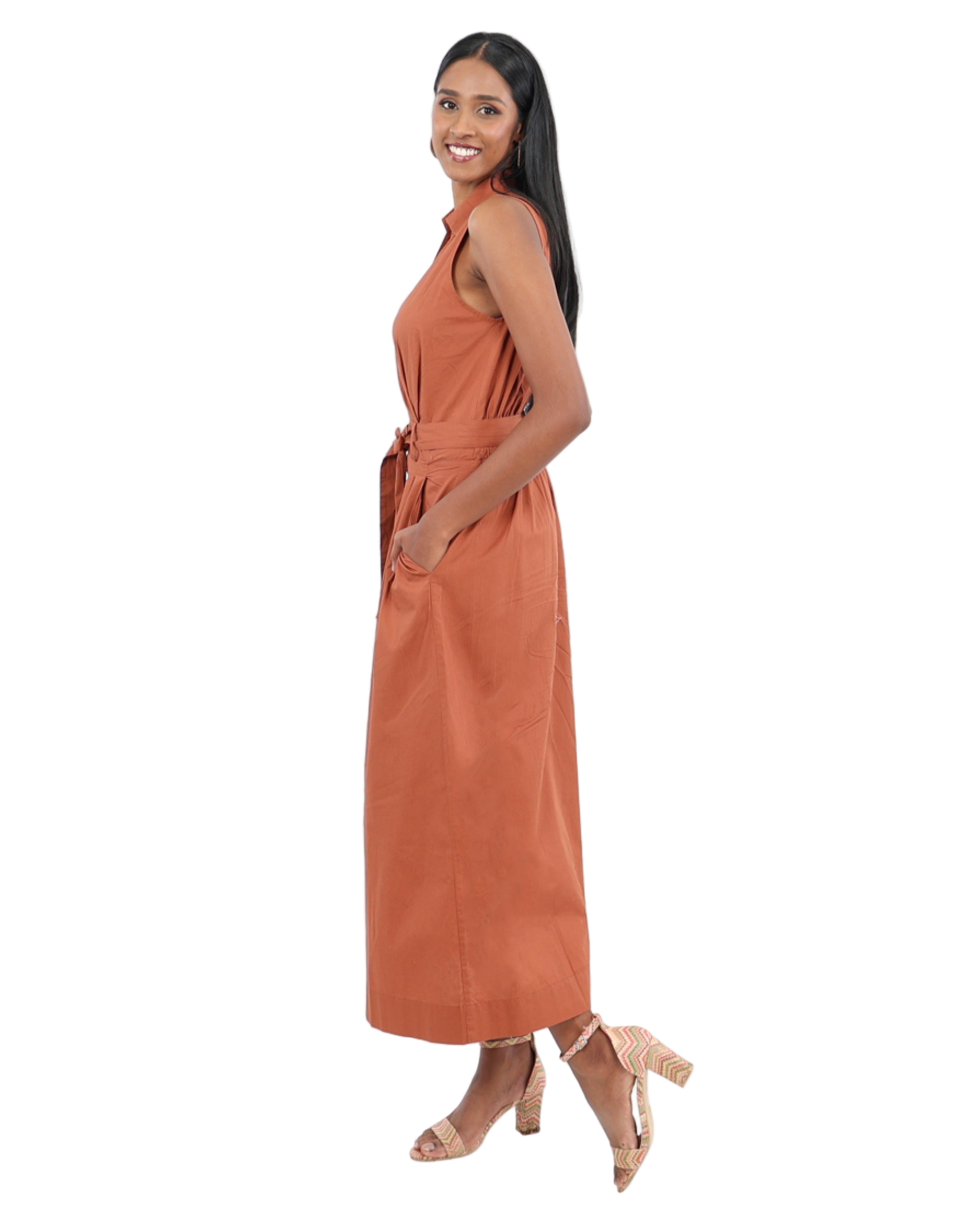 Sleeveless Sienna Tailored Cotton Wrap Maxi Dress