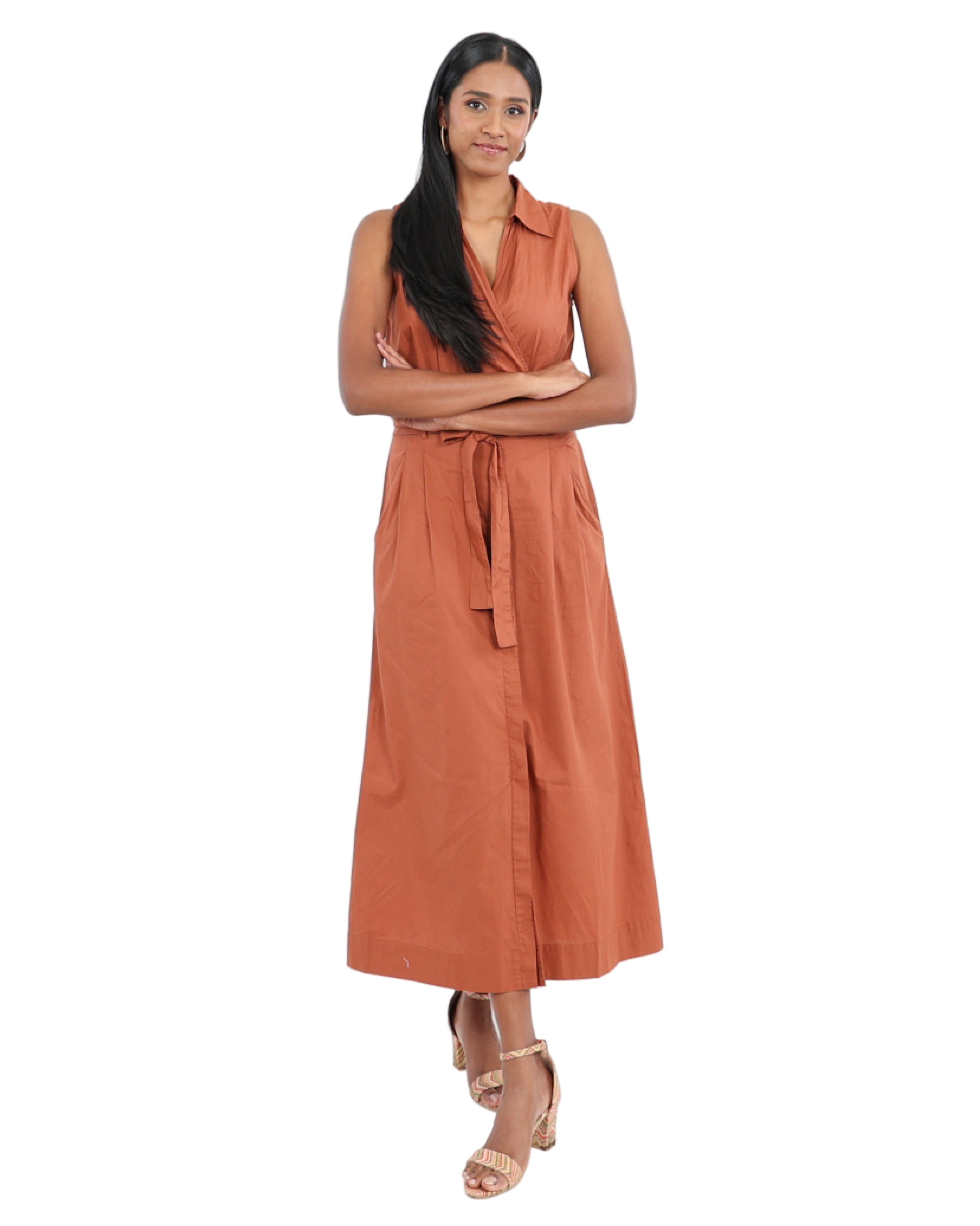 Sleeveless Sienna Tailored Cotton Wrap Maxi Dress