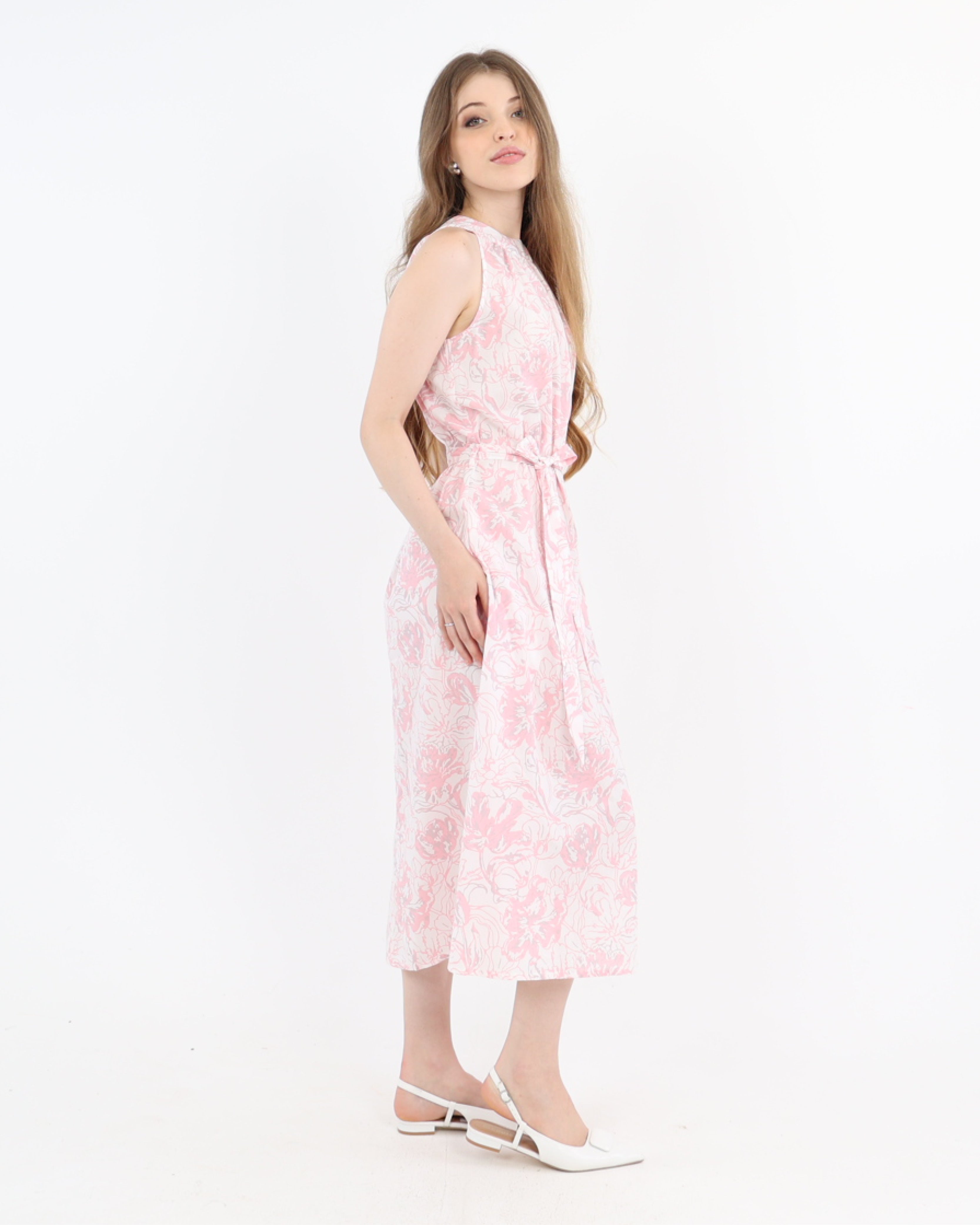 Halter Neck Blush Bloom Midi Cotton Dress