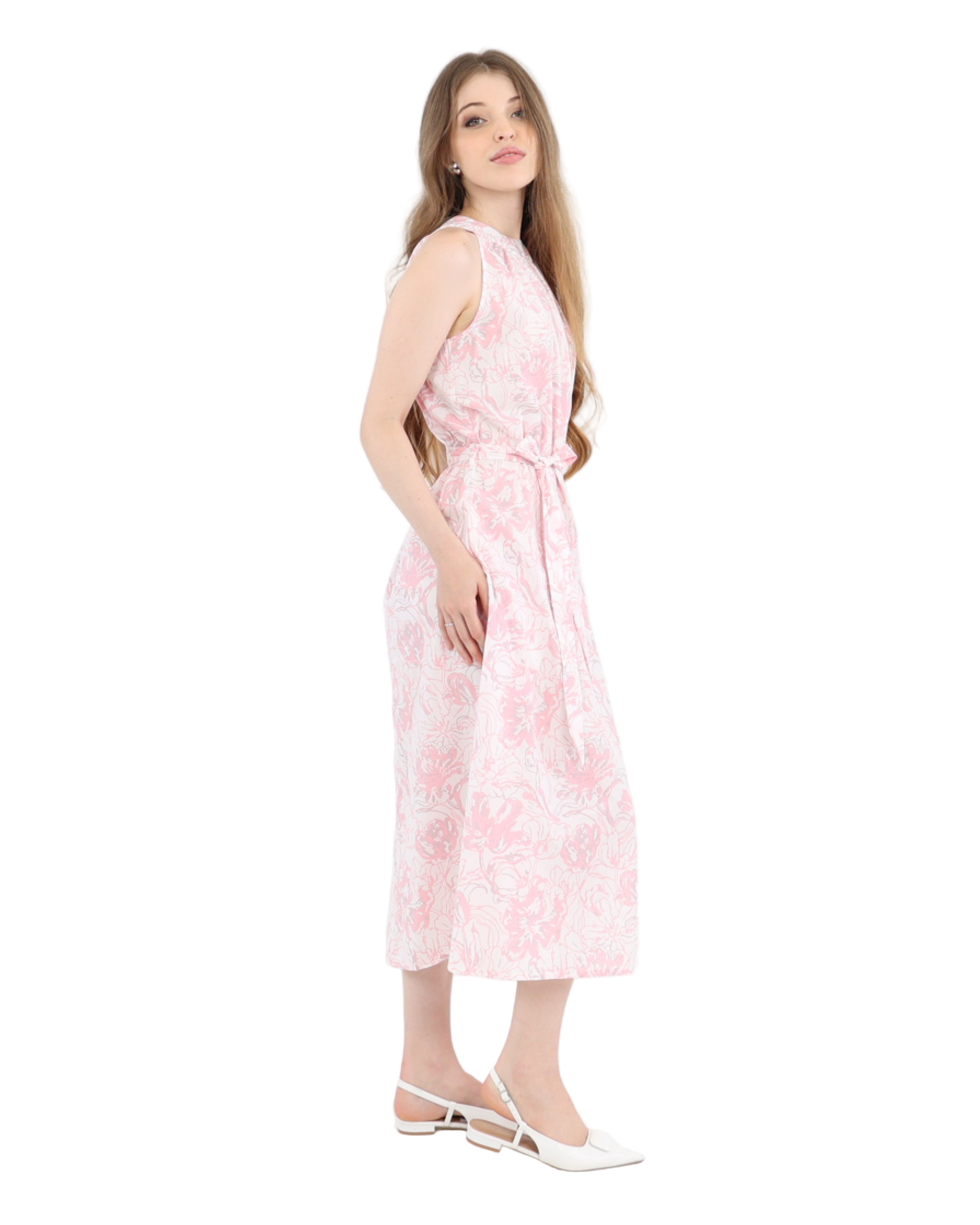 Halter Neck Blush Bloom Midi Cotton Dress