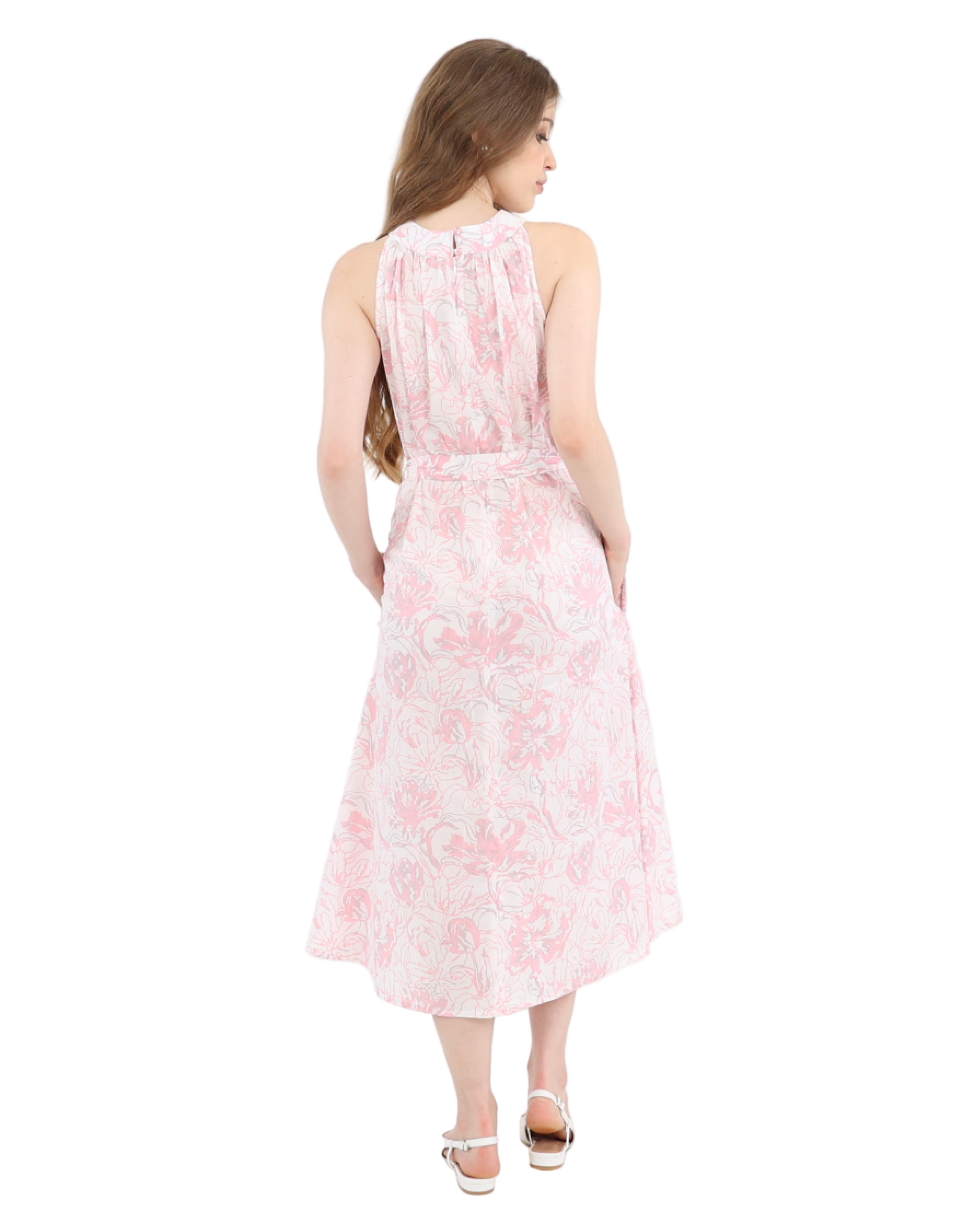 Halter Neck Blush Bloom Midi Cotton Dress