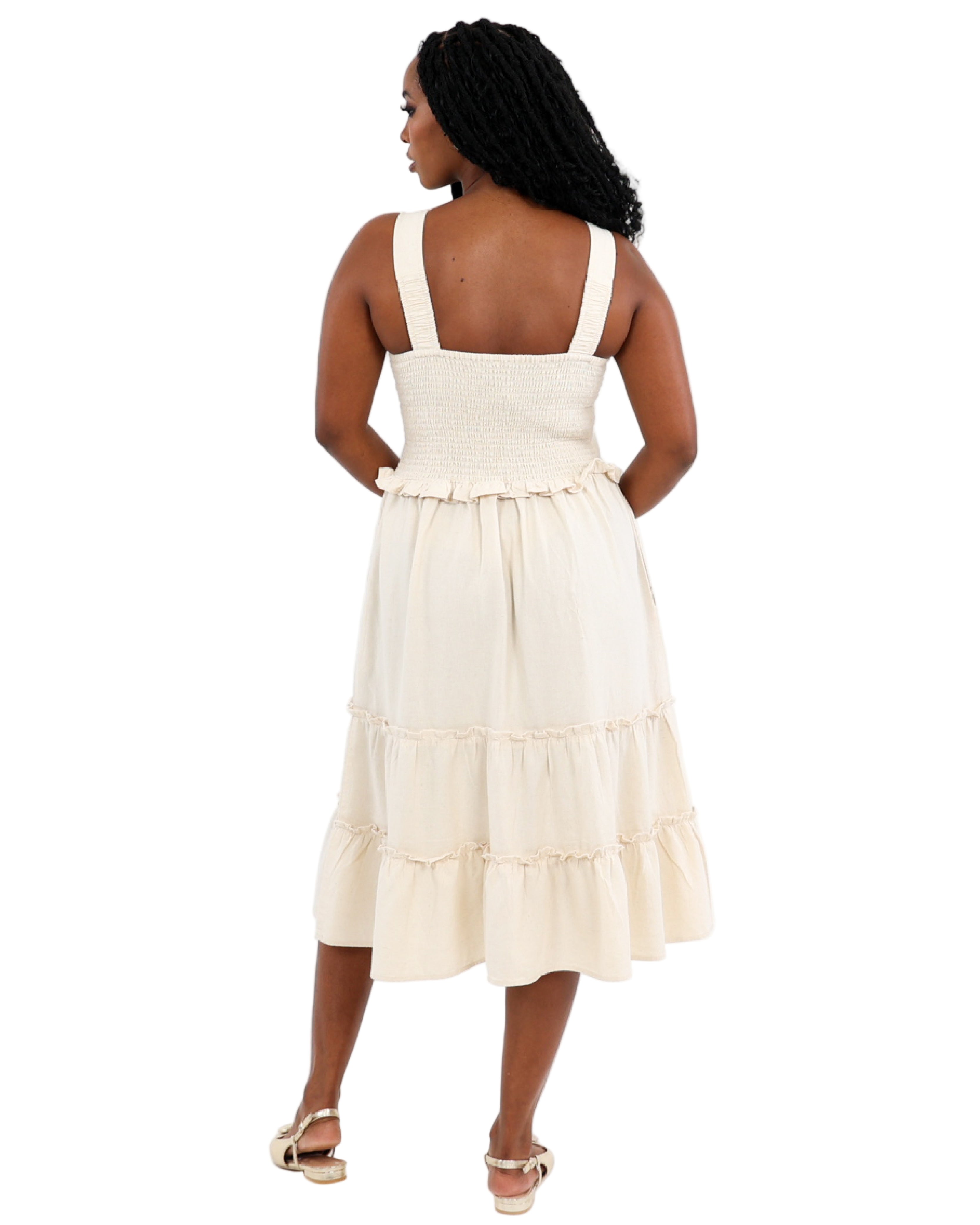Strappy Cotton Linen Lily Tiered Midi Dress