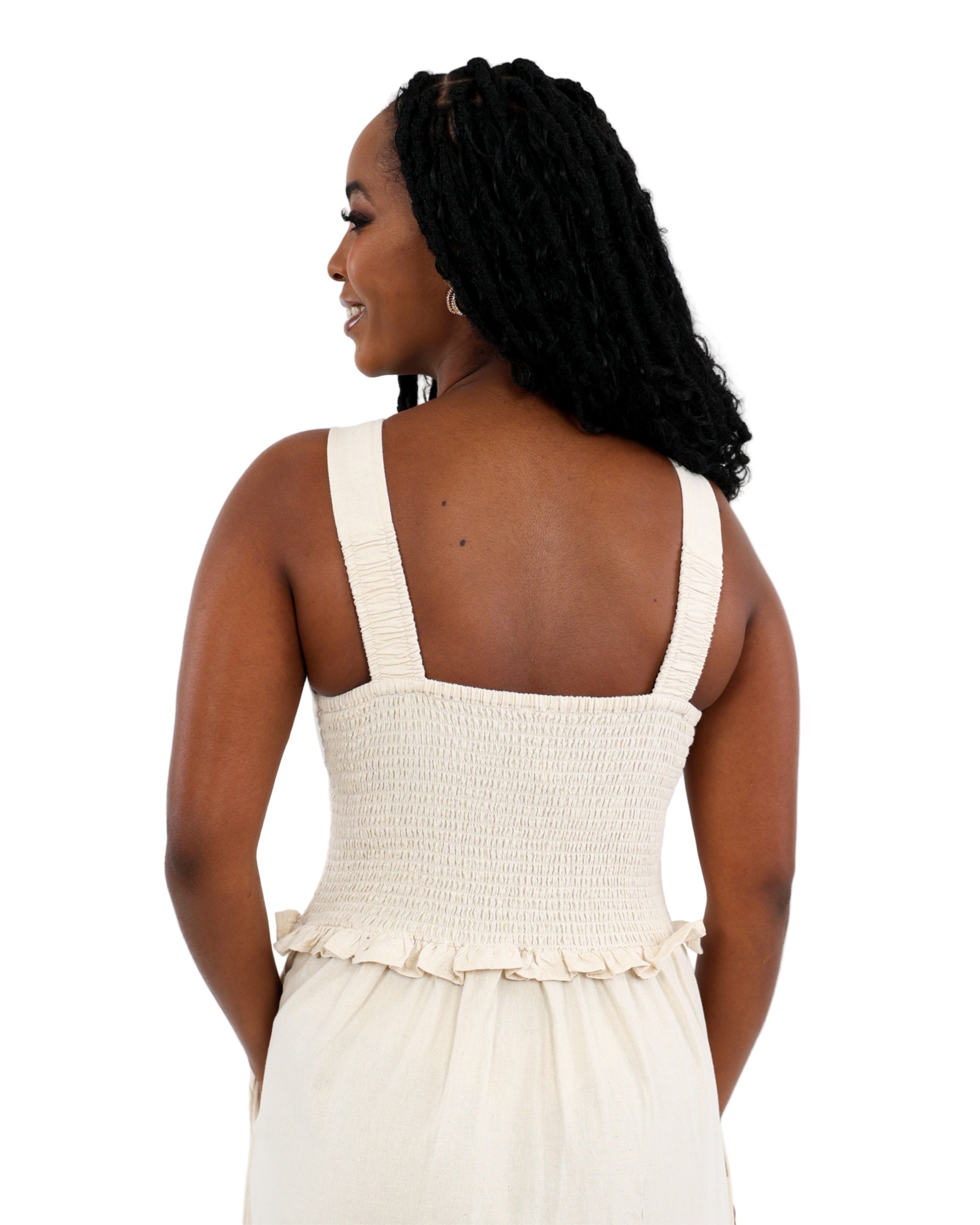 Strappy Cotton Linen Lily Tiered Midi Dress