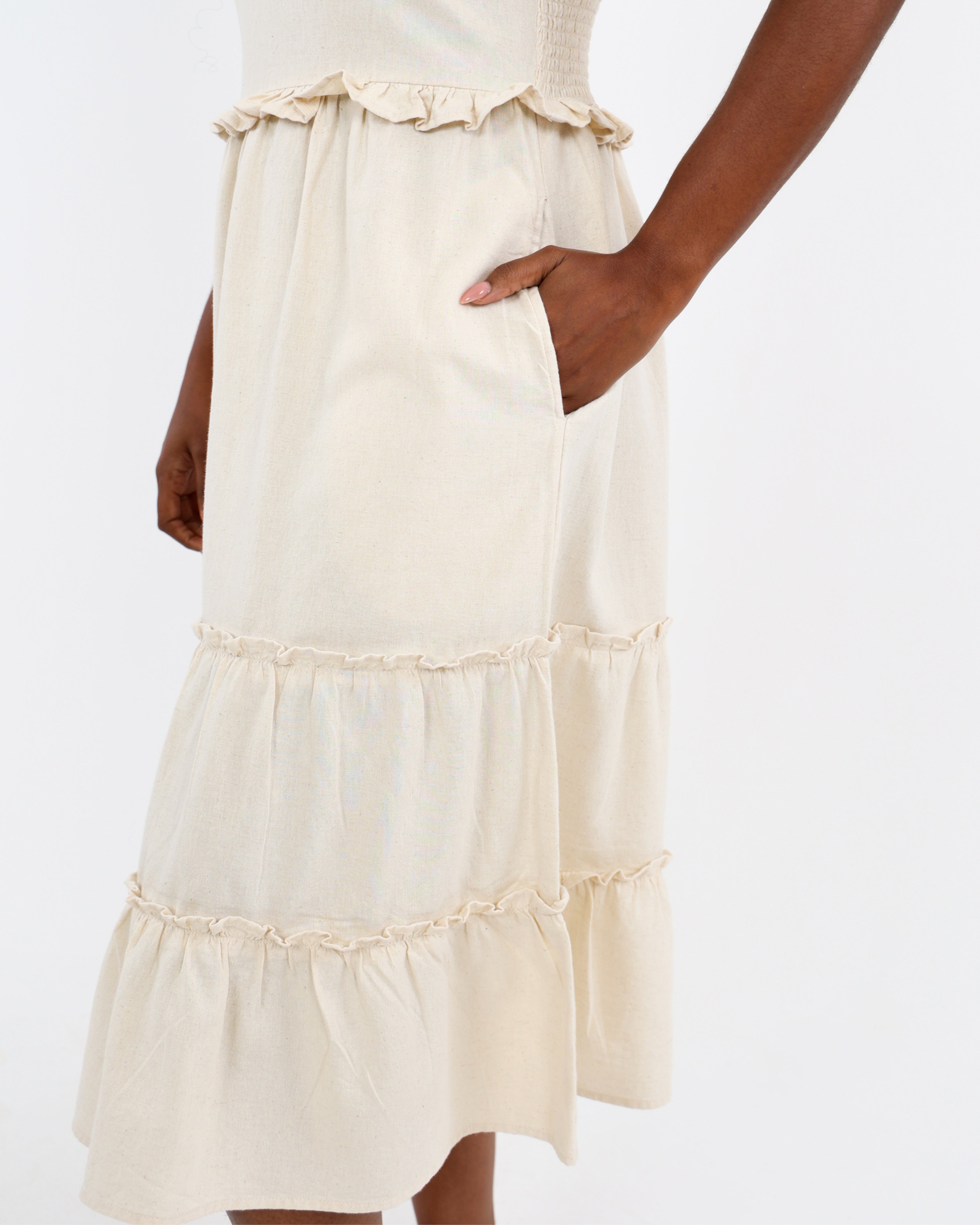 Strappy Cotton Linen Lily Tiered Midi Dress