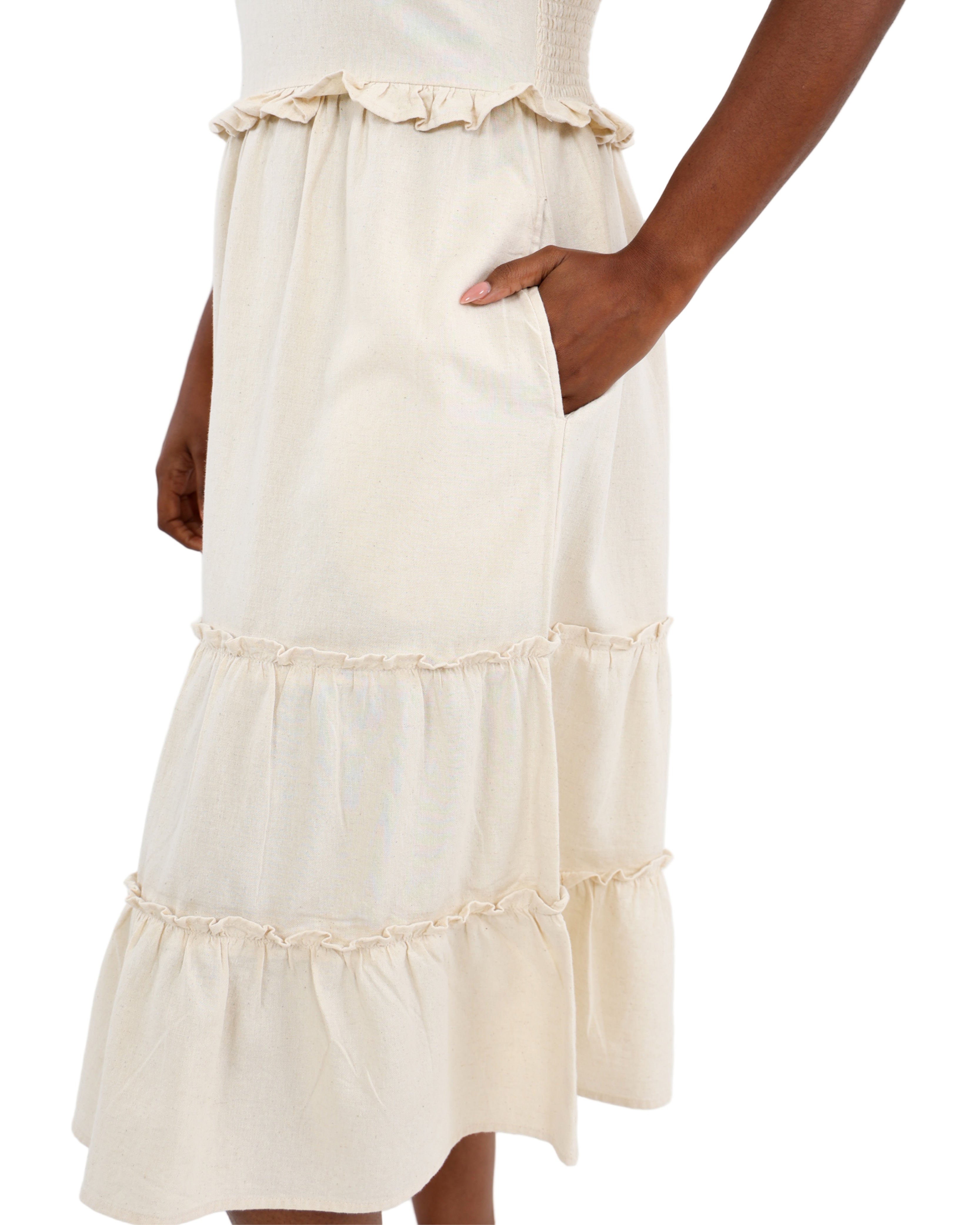 Strappy Cotton Linen Lily Tiered Midi Dress