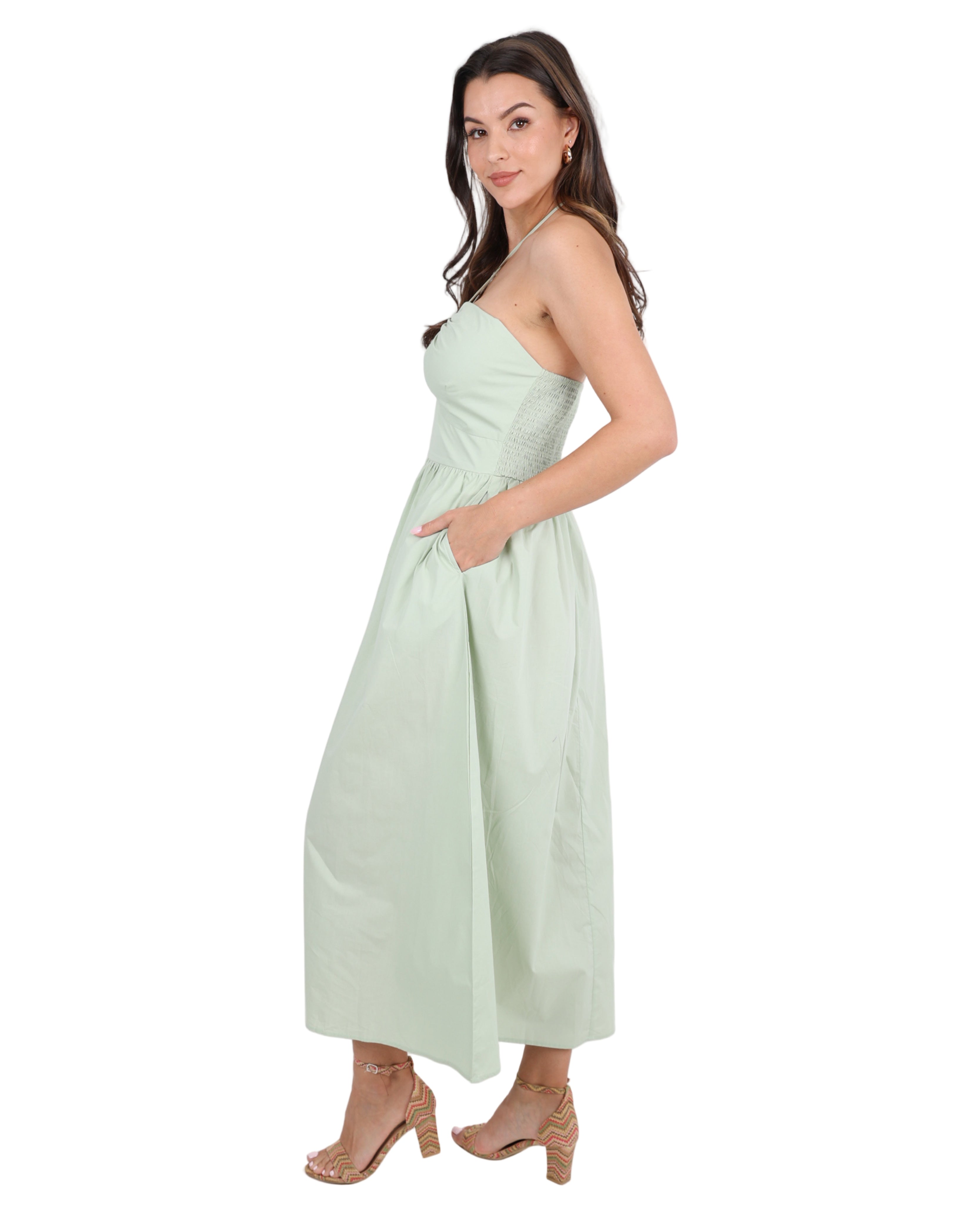 Livia Cotton Criss-Cross Maxi Dress in Sage