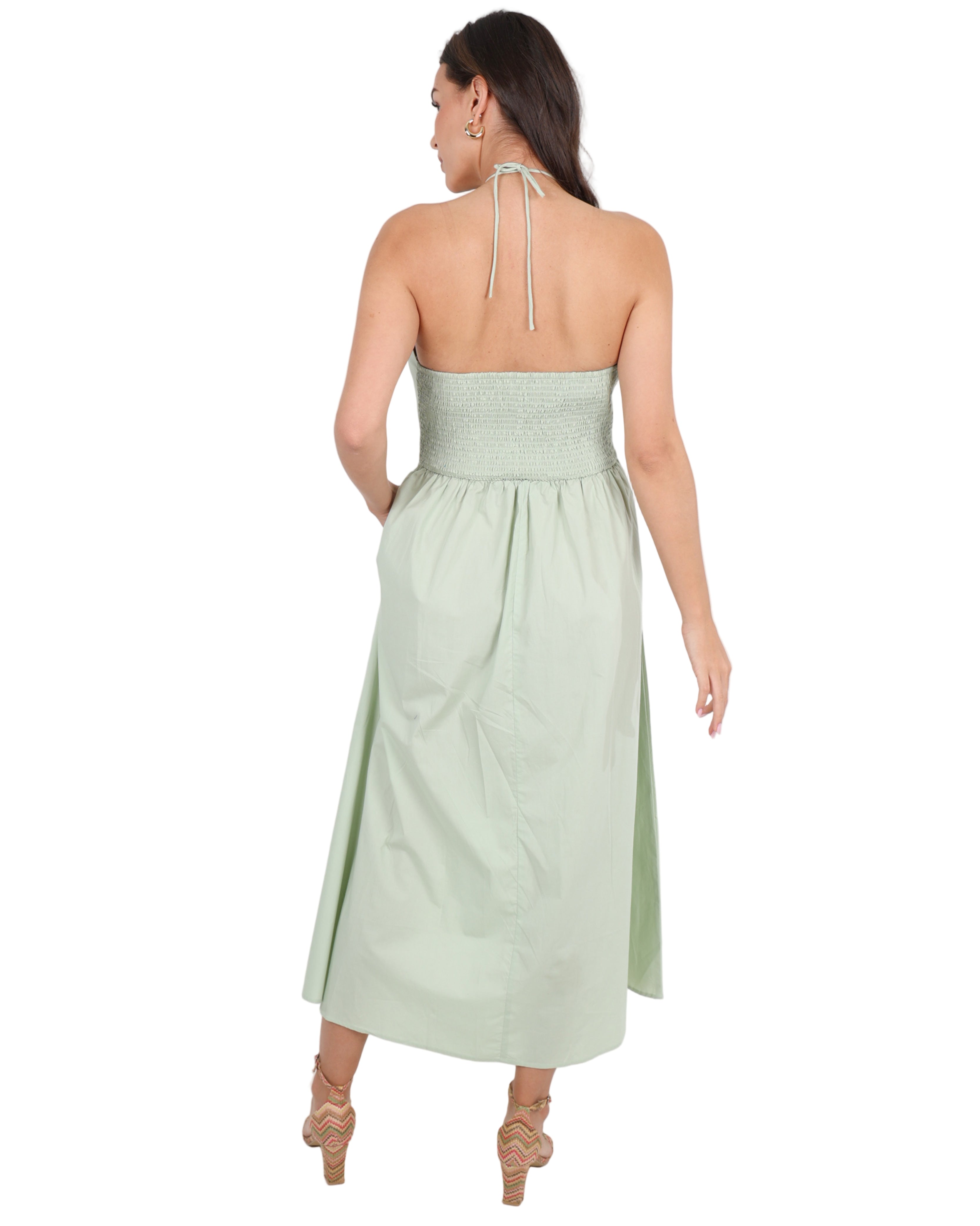 Livia Cotton Criss-Cross Maxi Dress in Sage
