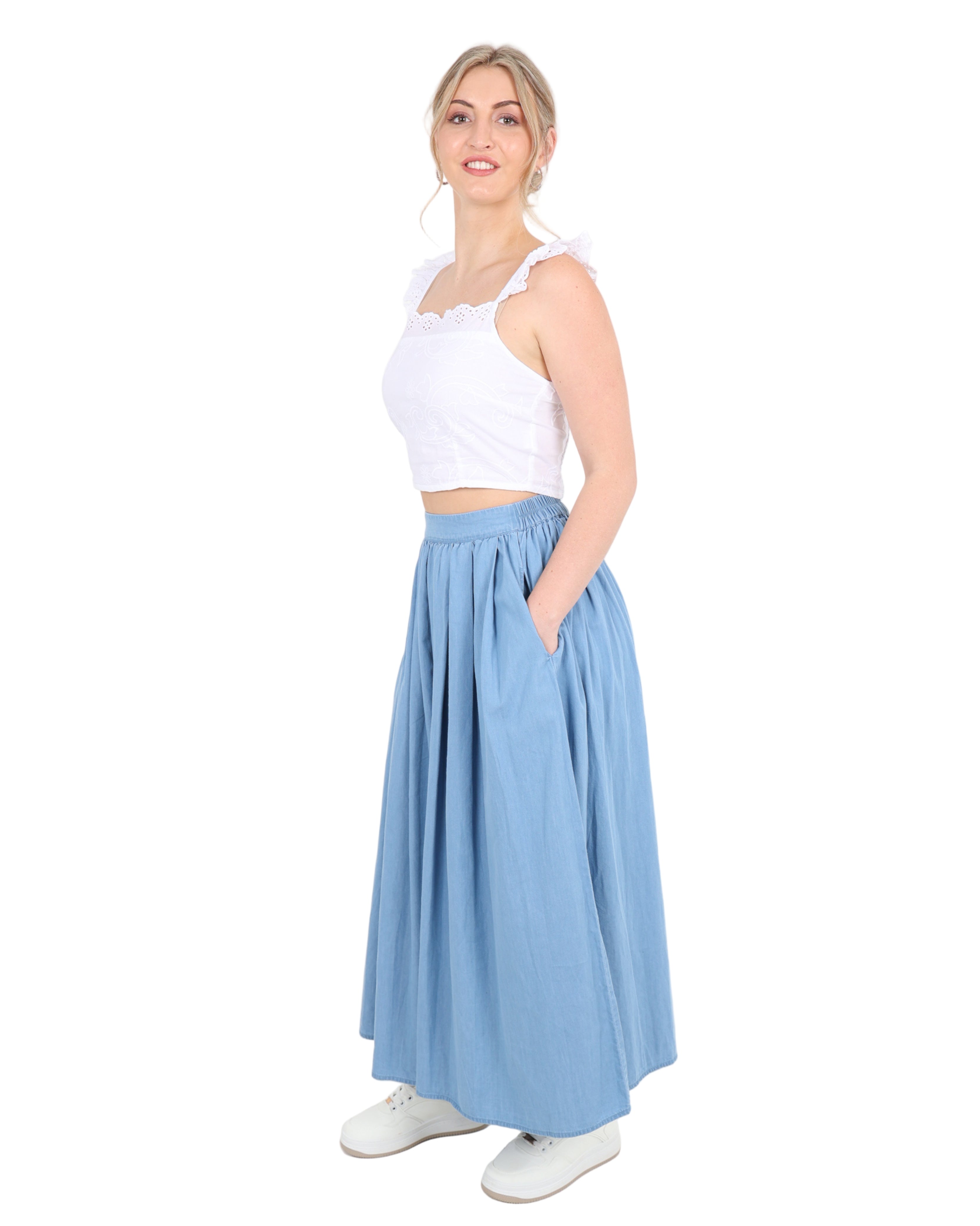 Marina Cotton Denim Maxi Skirt