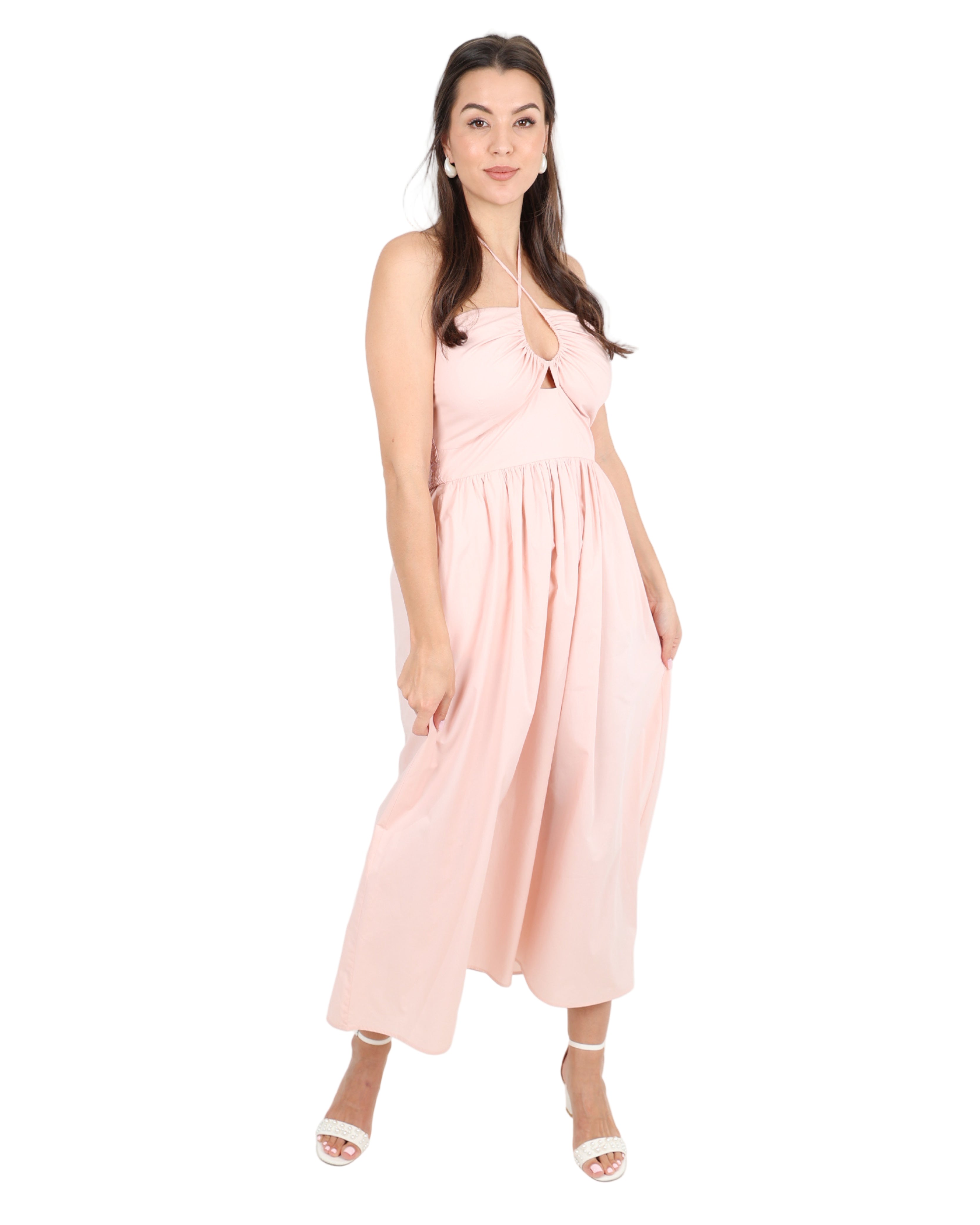 Livia Cotton Criss-Cross Maxi Dress in Blush