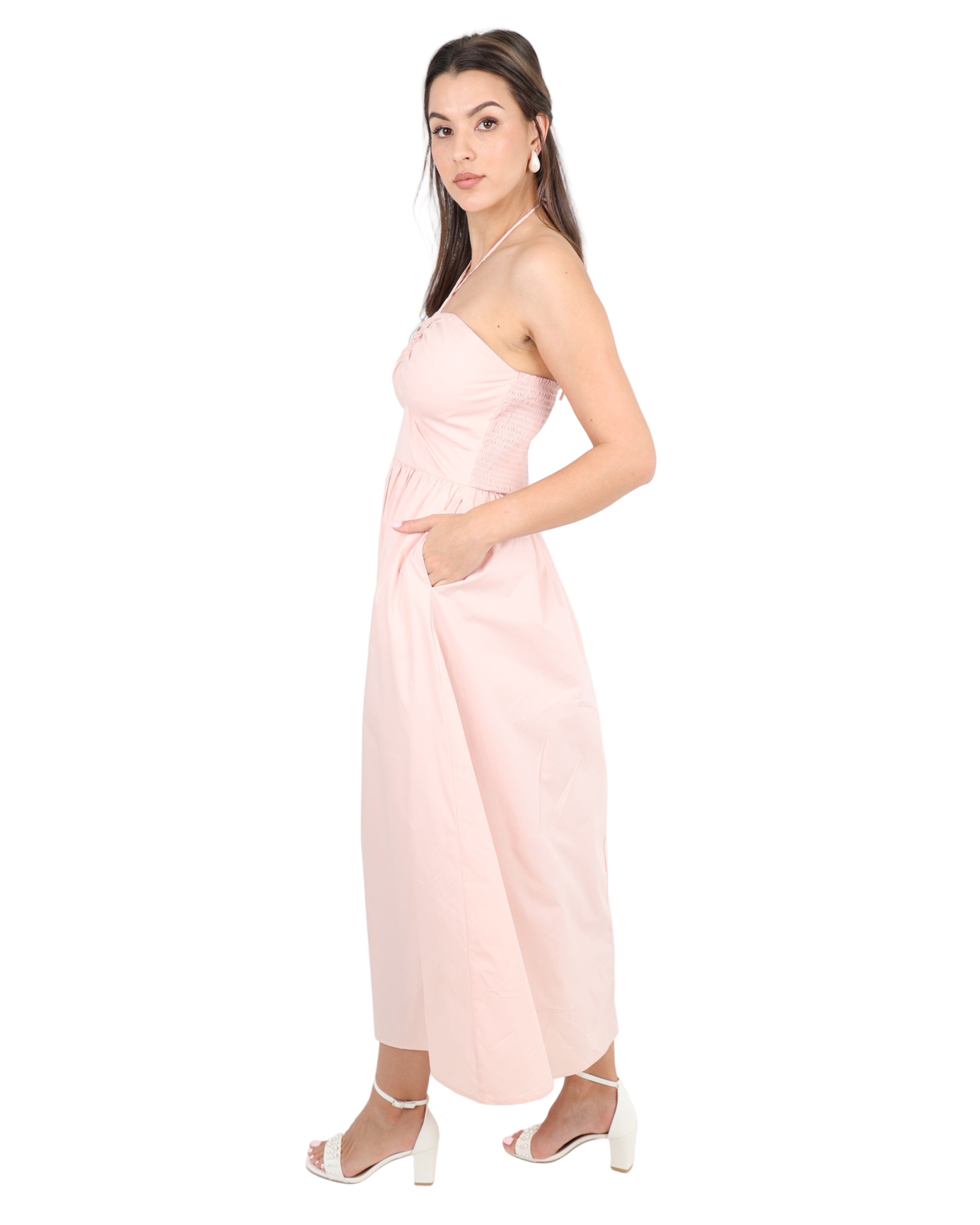 Livia Cotton Criss-Cross Maxi Dress in Blush