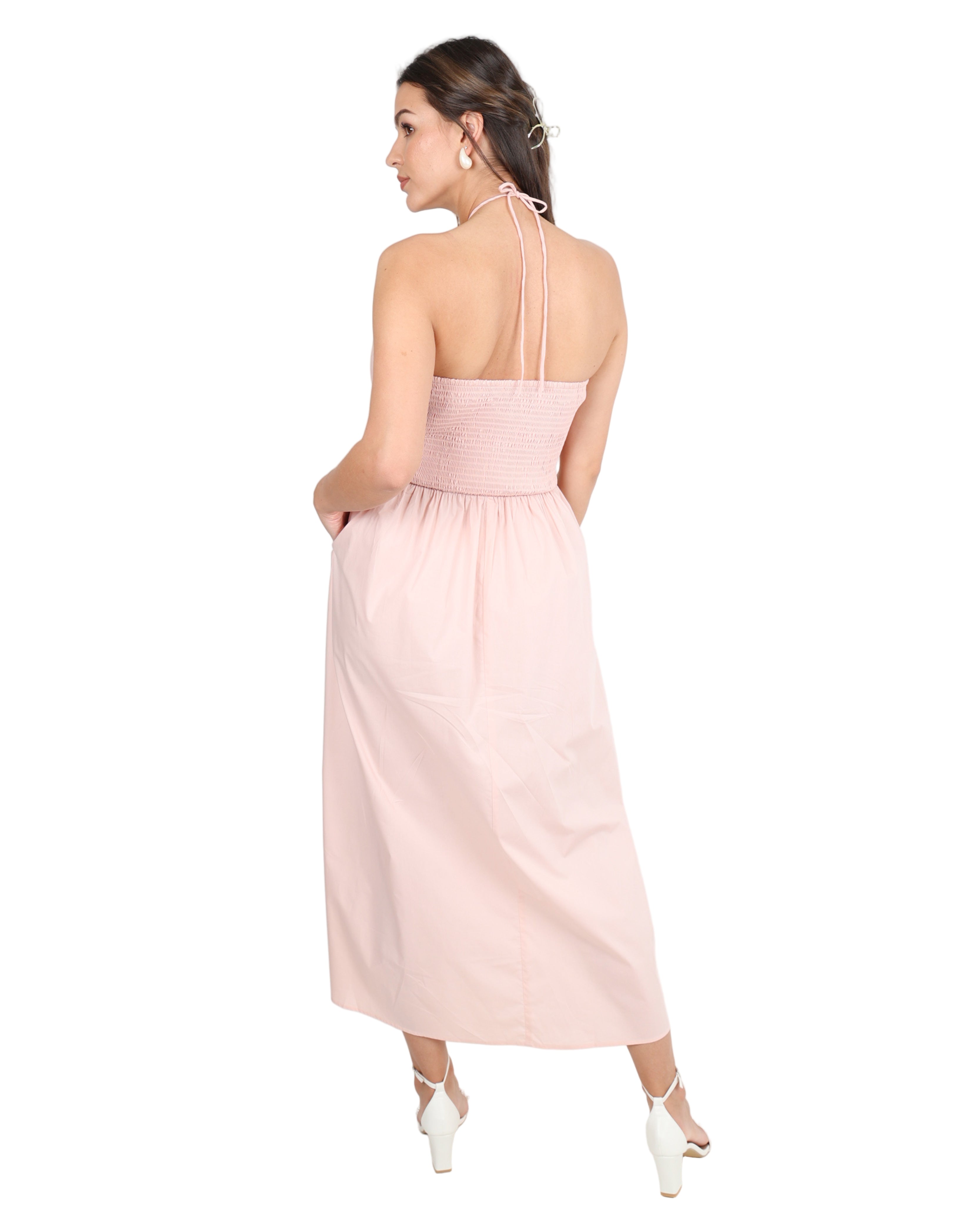 Livia Cotton Criss-Cross Maxi Dress in Blush