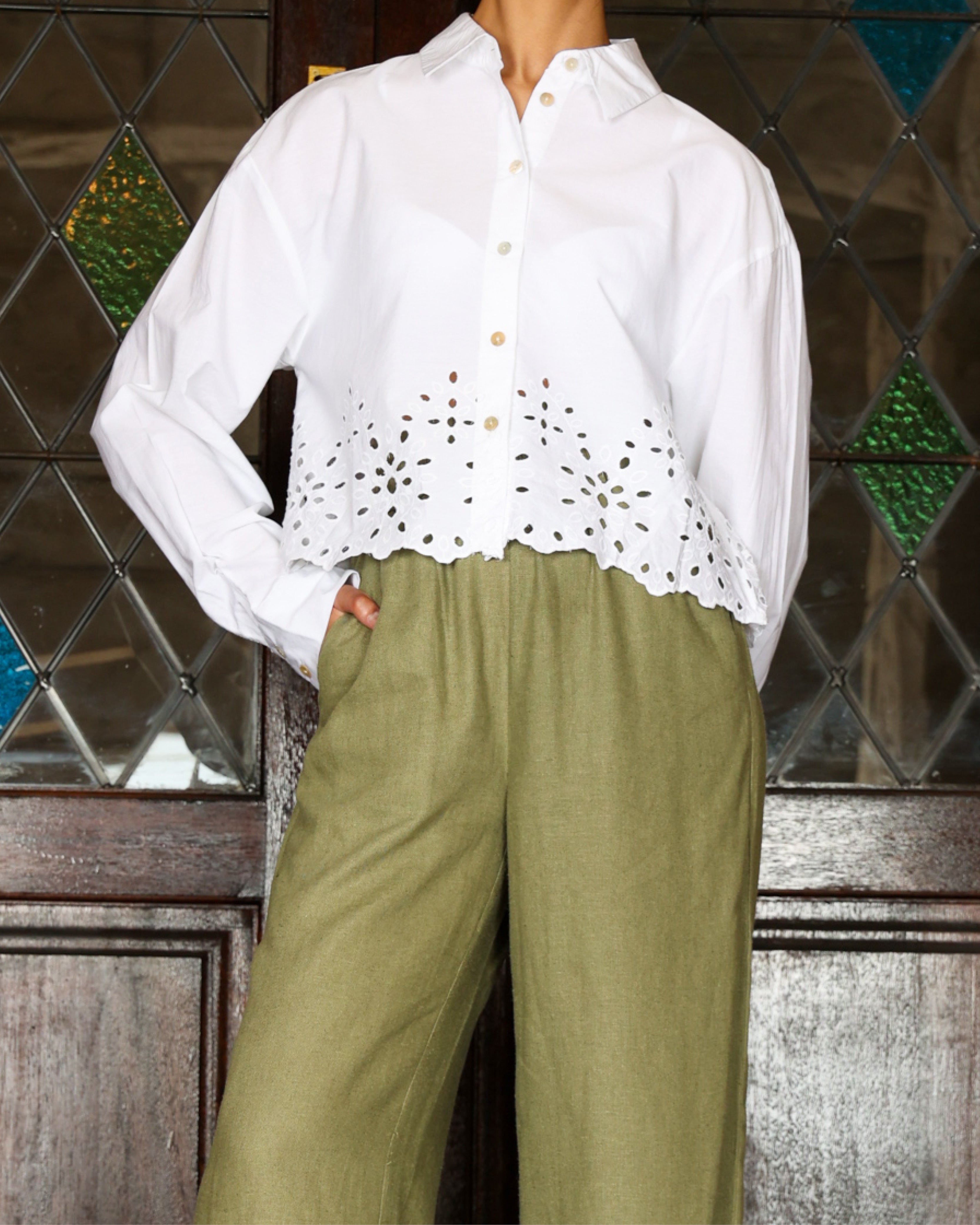 Ruched Waist Wide Leg Pants