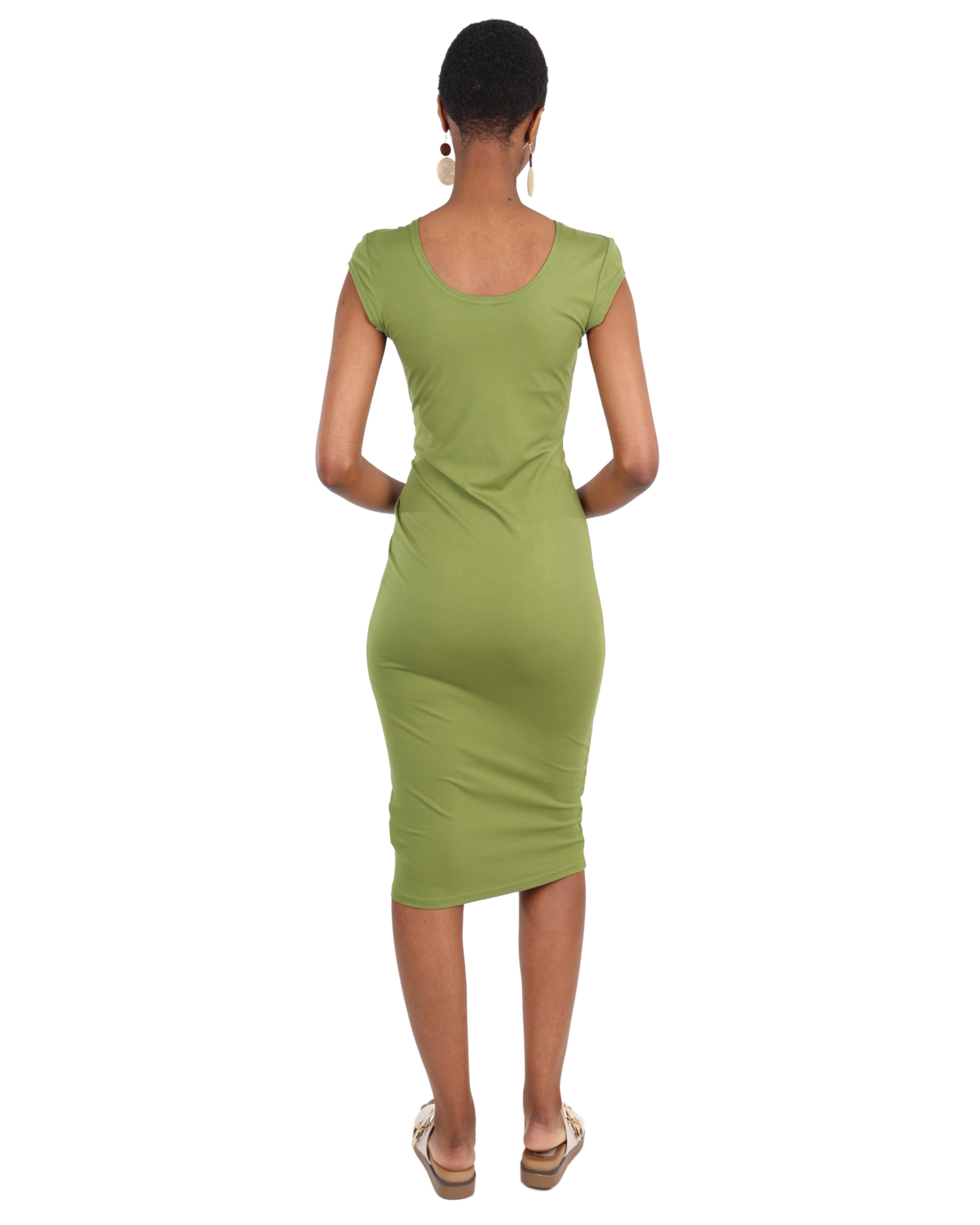 Green Cap Sleeve Midi Bodycon Dress