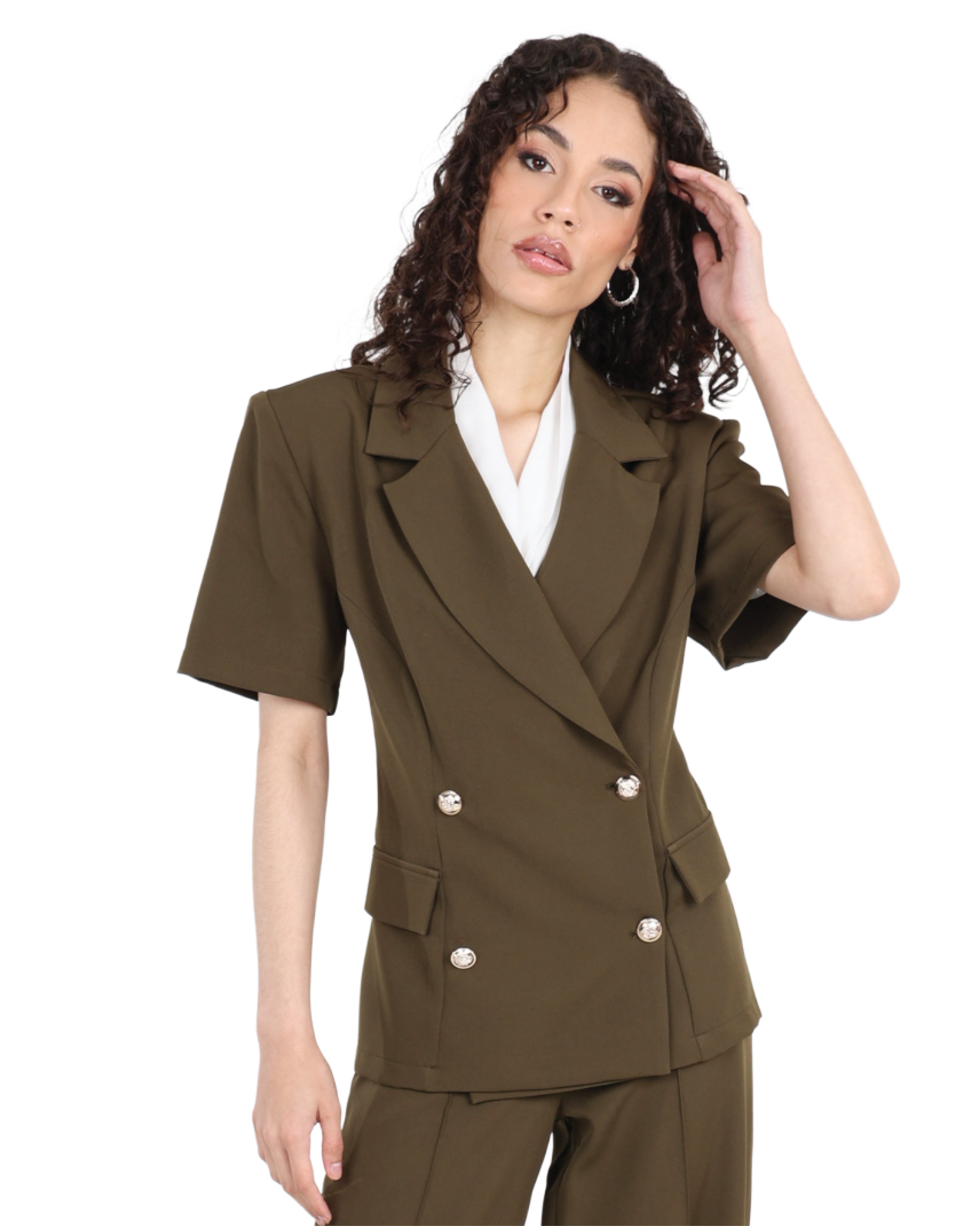 Three Button Short Sleeve Waistline Coat