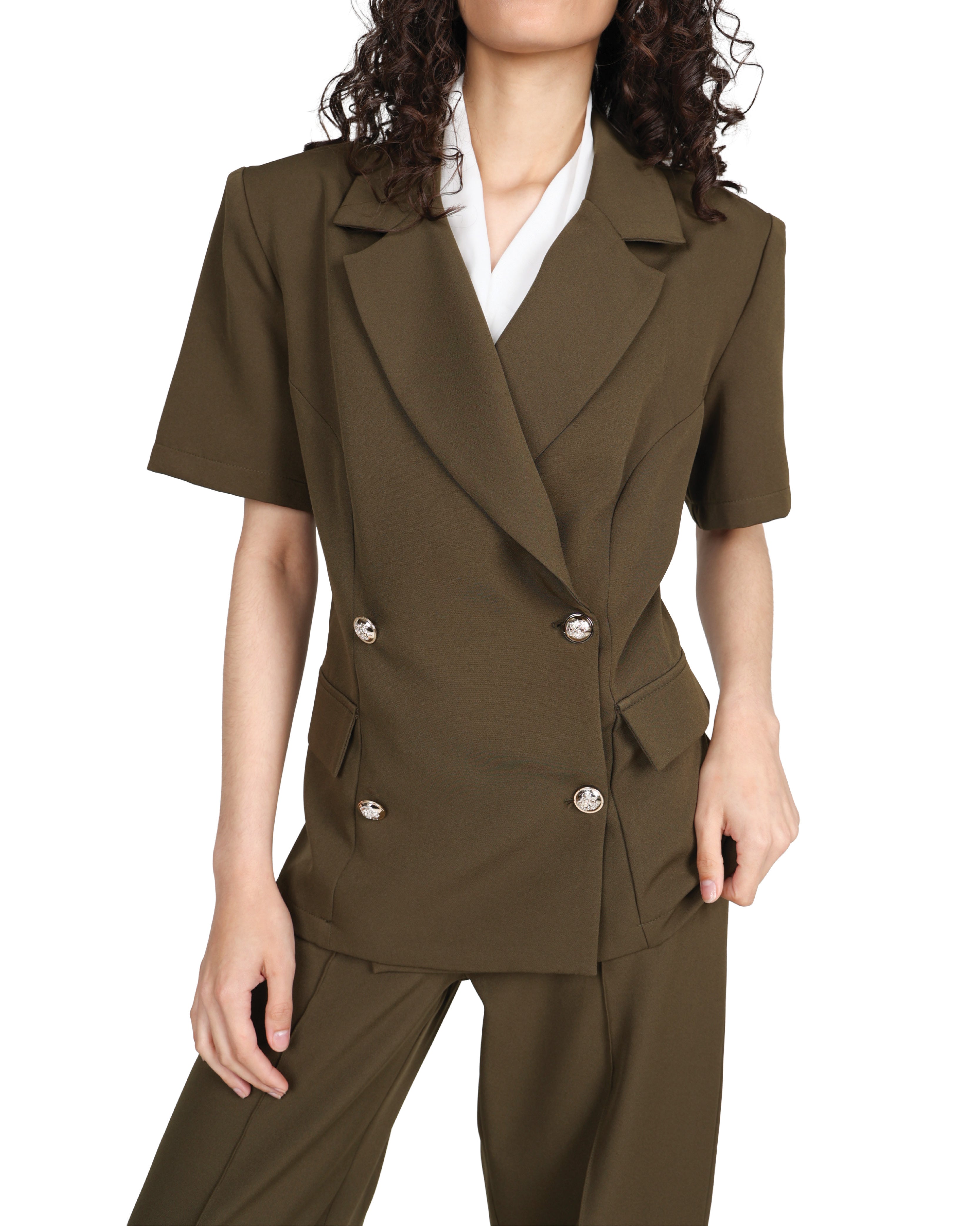 Three Button Short Sleeve Waistline Coat