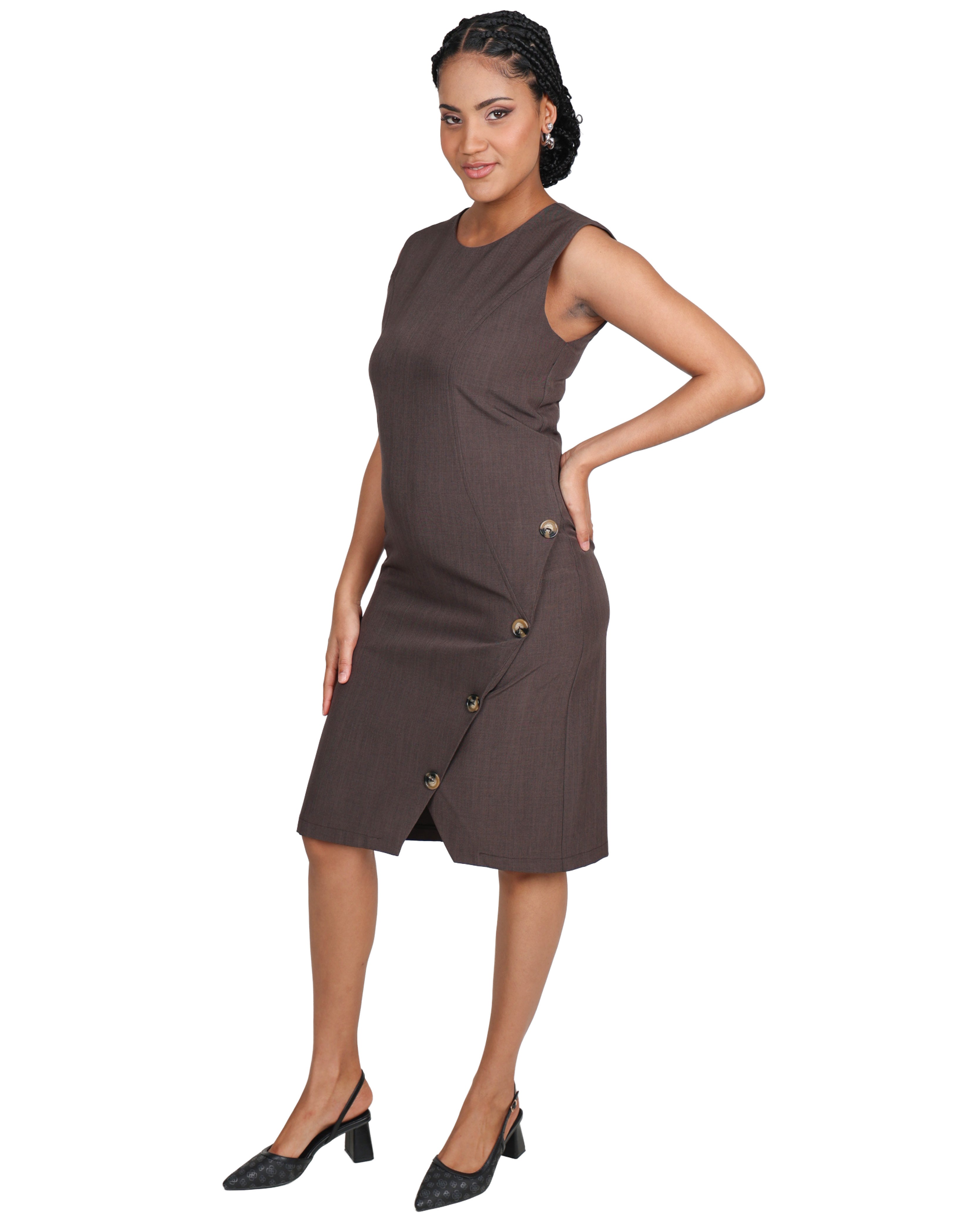 Asymmetric Sleeveless Button Detail Shift Dress