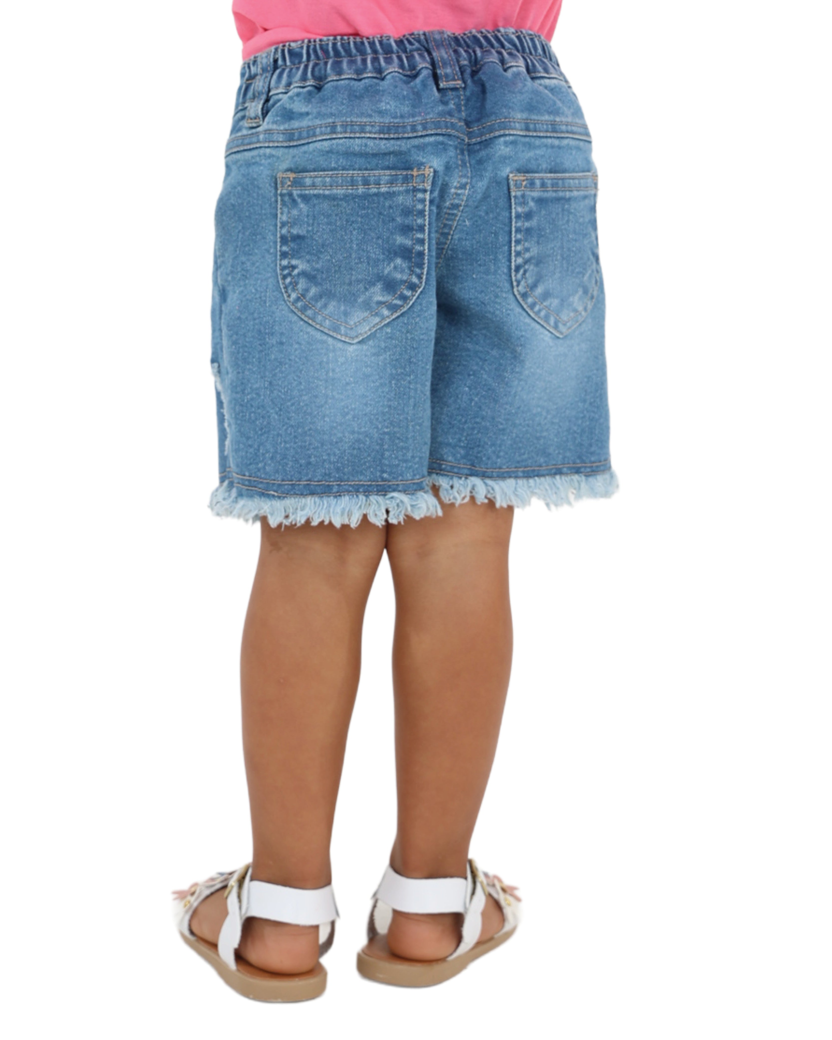 Floral Embroidered Light Indigo Denim Shorts