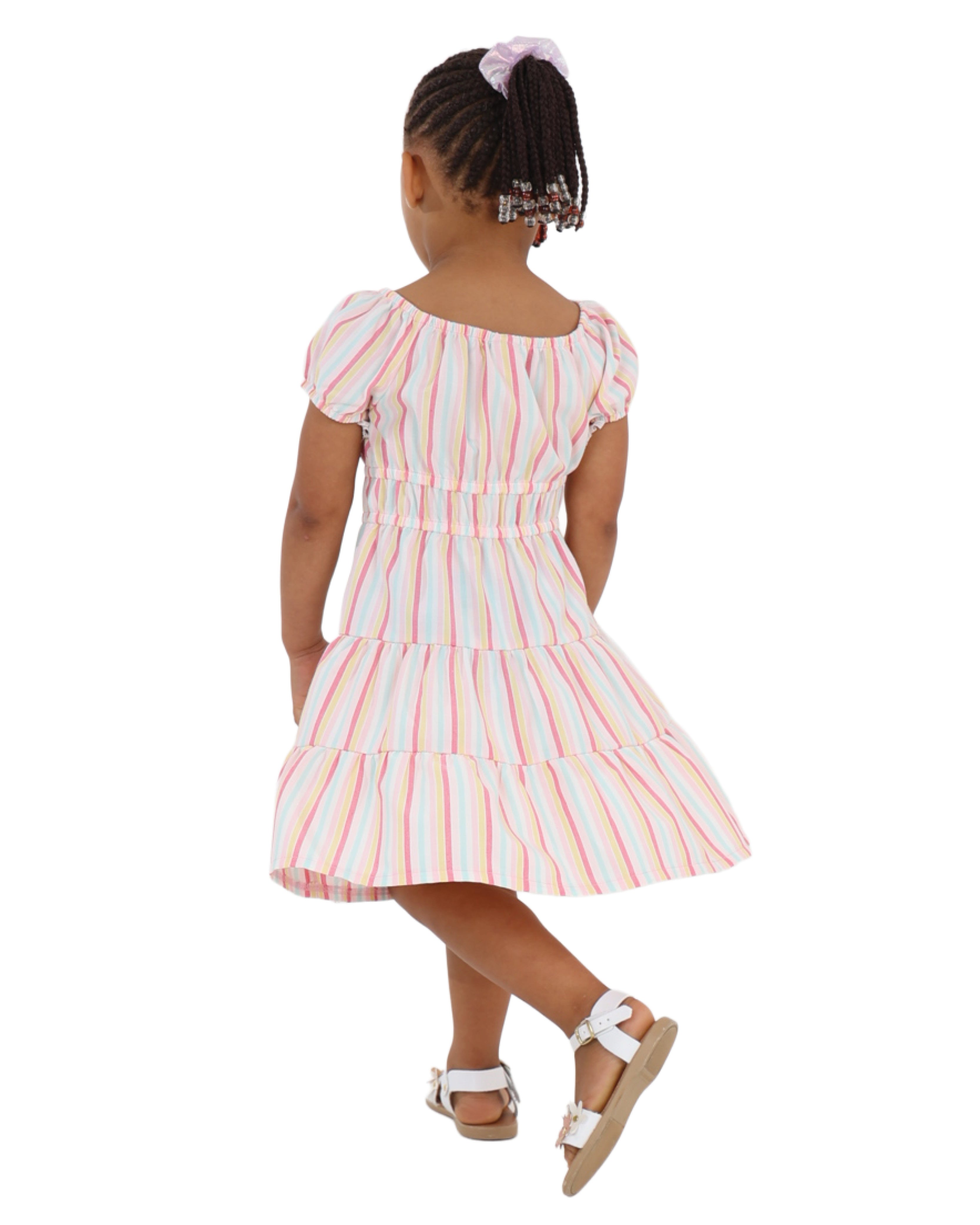 Pastel Stripe Short Sleeve Tiered Dress