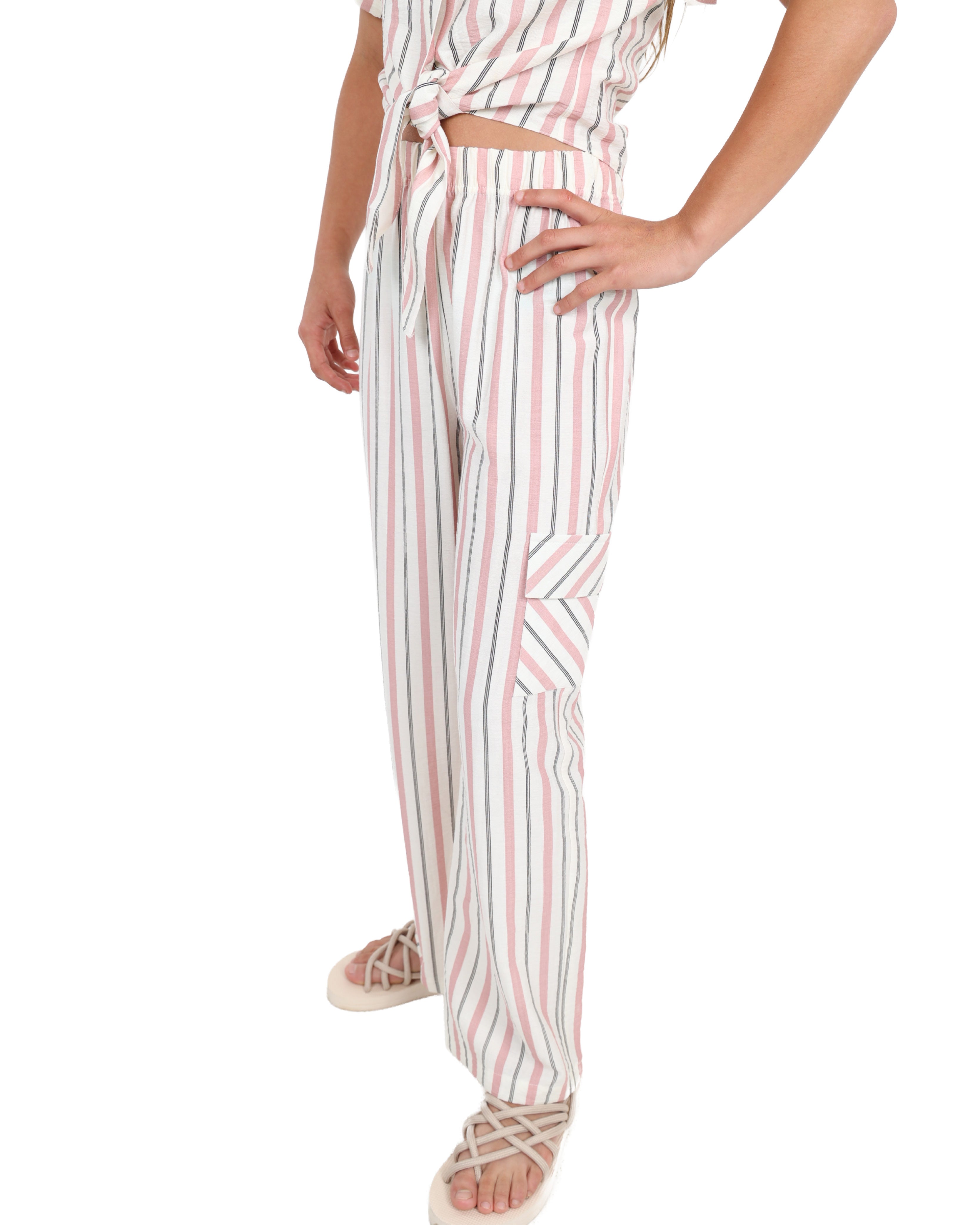 Side Pocket Striped Wide Leg Pants