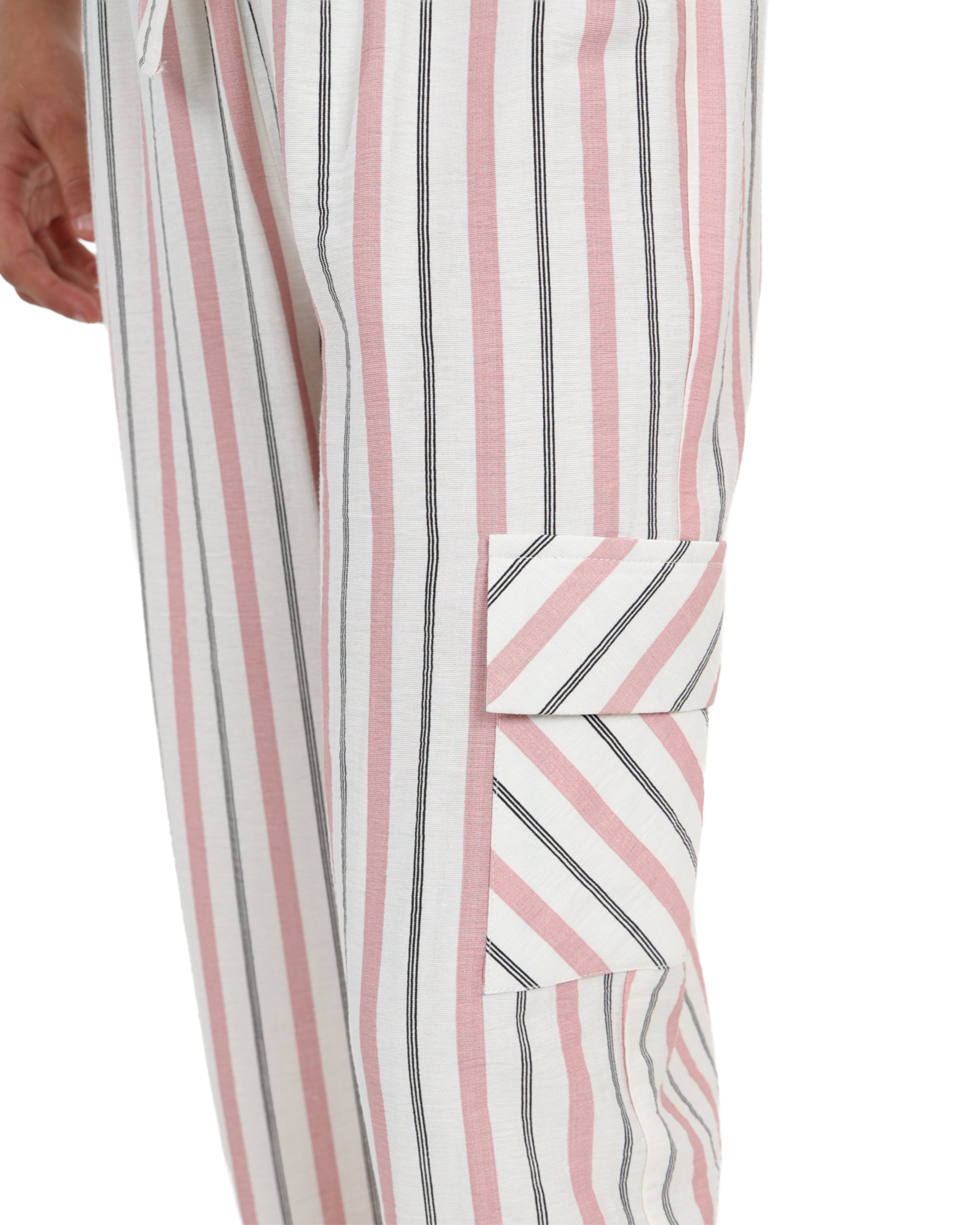 Side Pocket Striped Wide Leg Pants