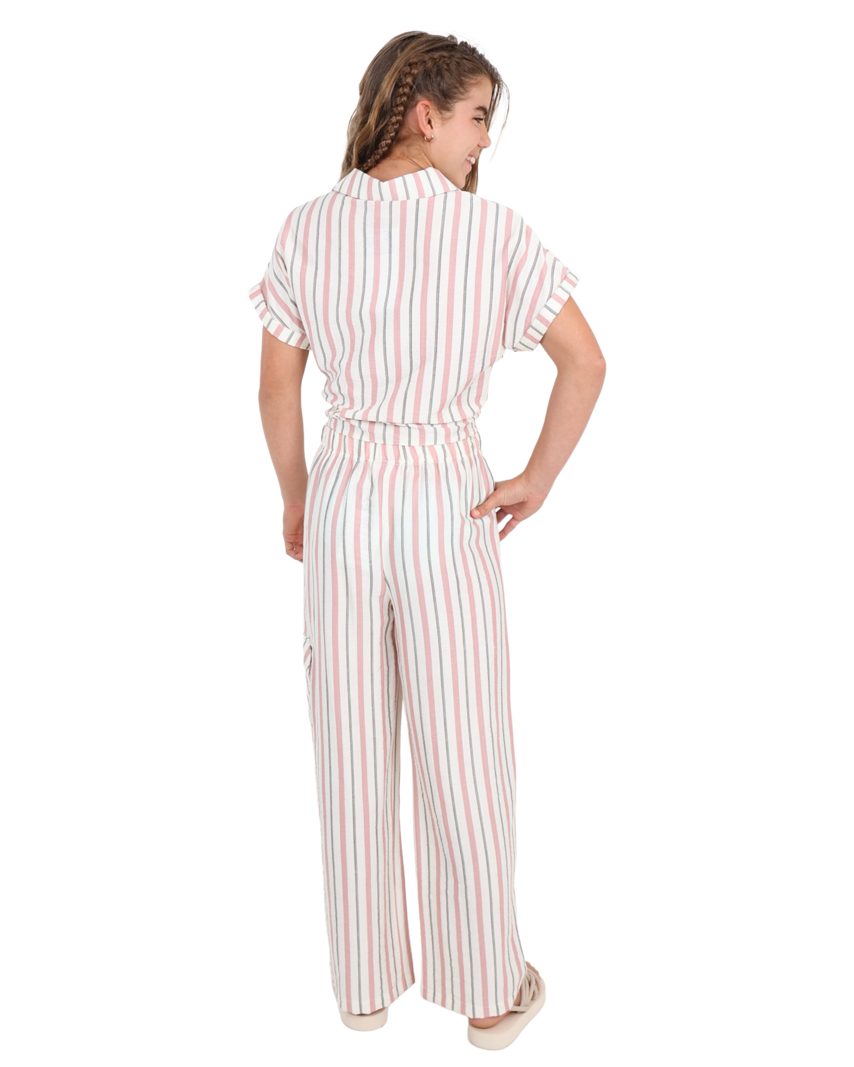 Side Pocket Striped Wide Leg Pants