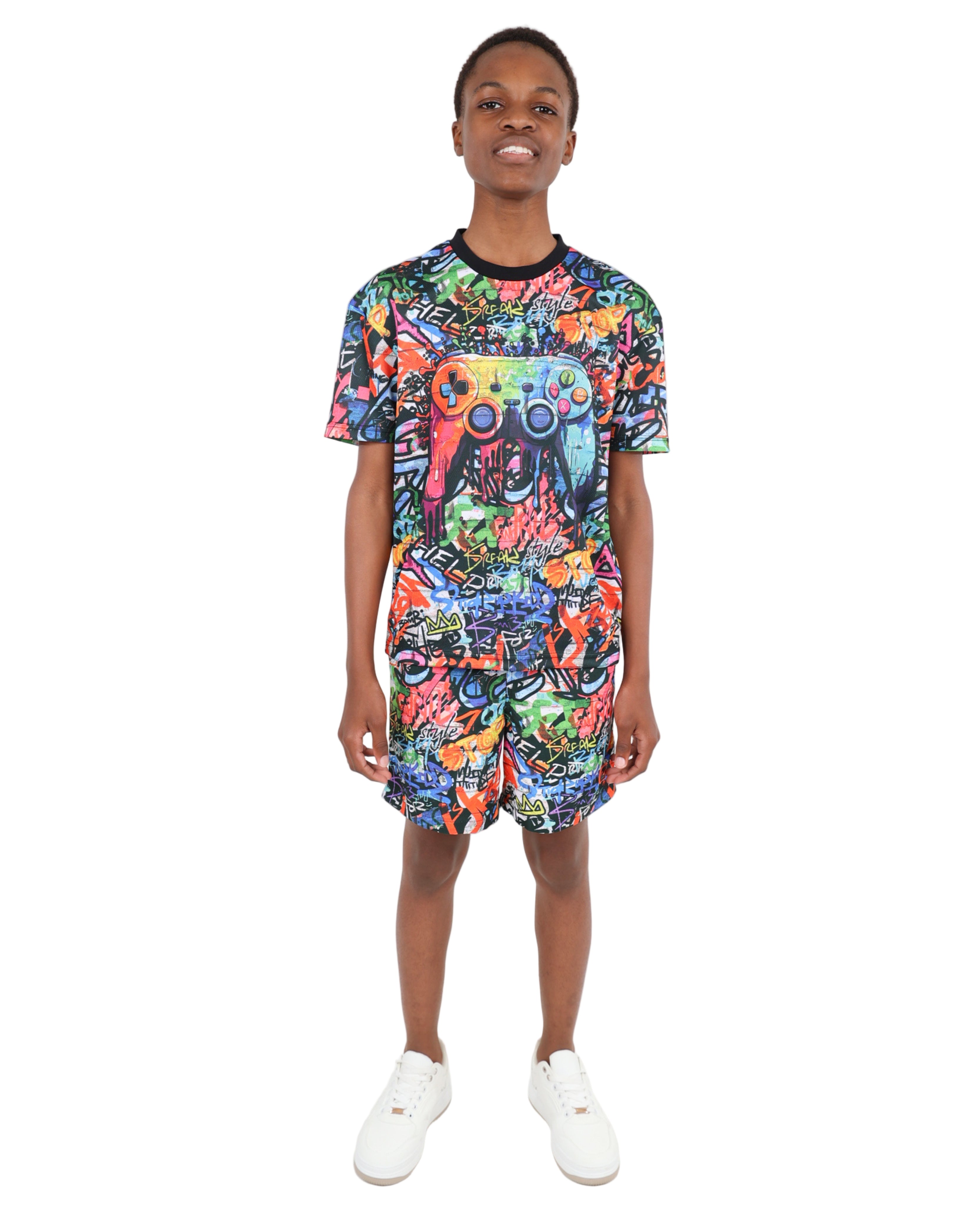 Short Sleeve Graffiti Print Gamer T-Shirt