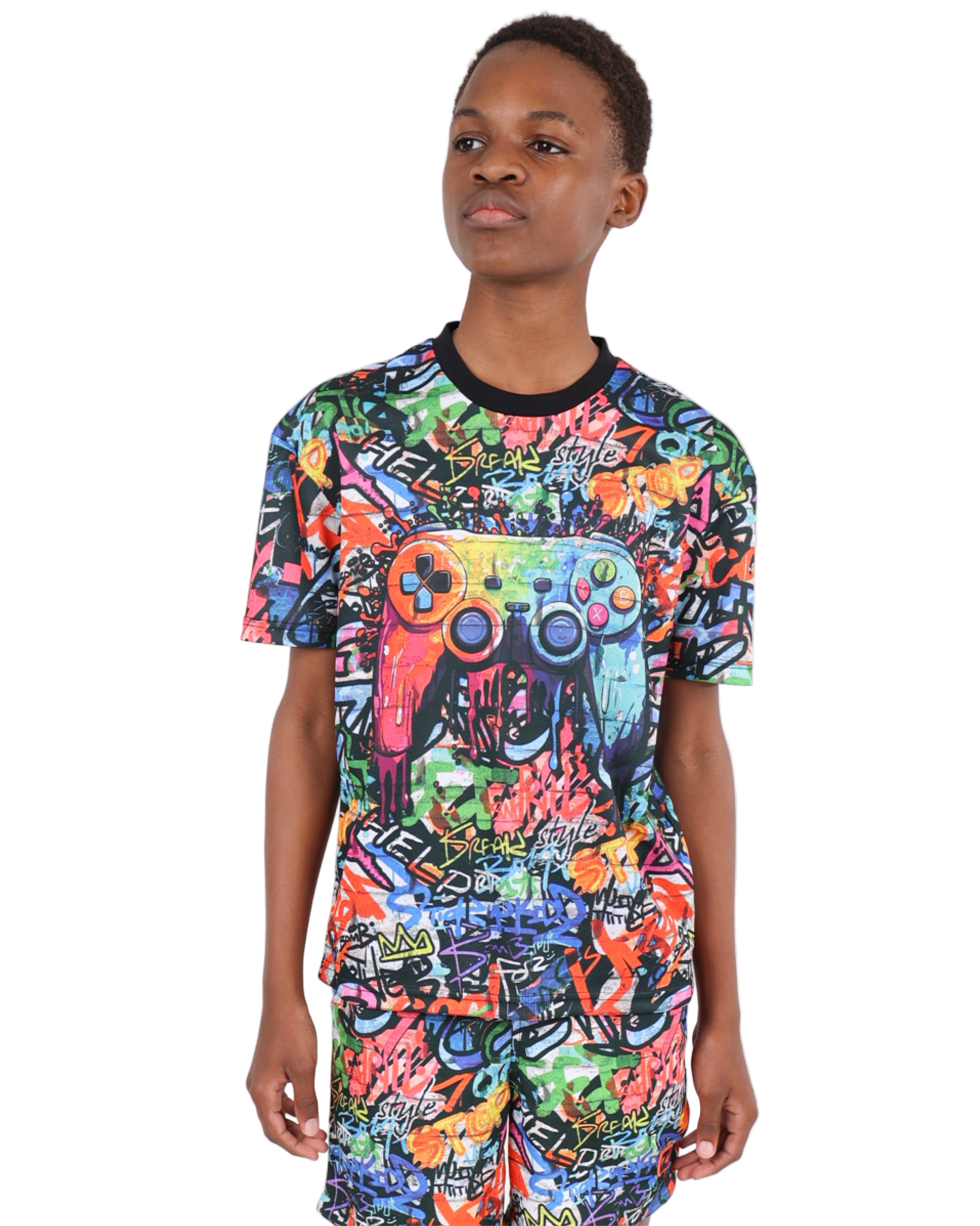 Short Sleeve Graffiti Print Gamer T-Shirt