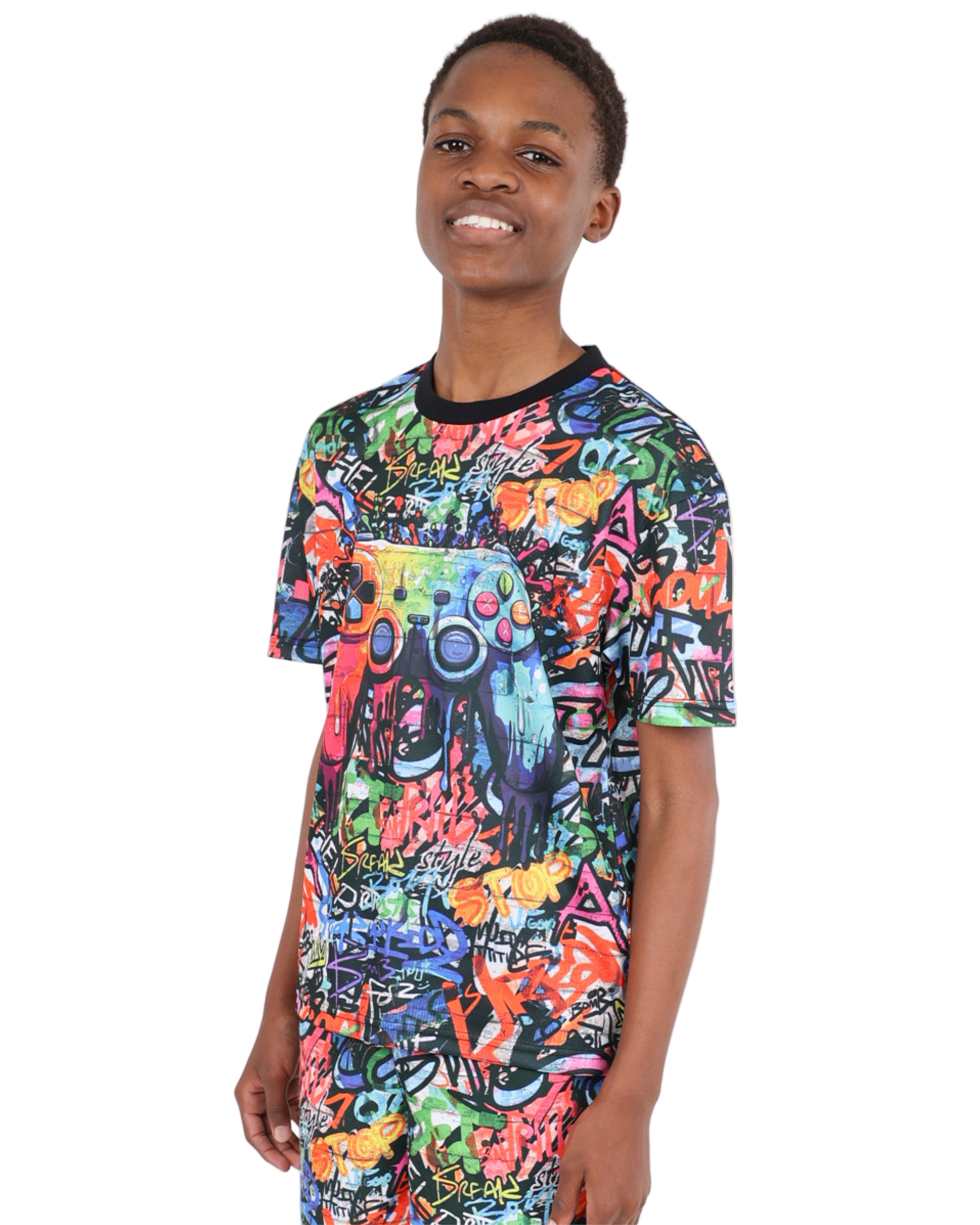 Short Sleeve Graffiti Print Gamer T-Shirt