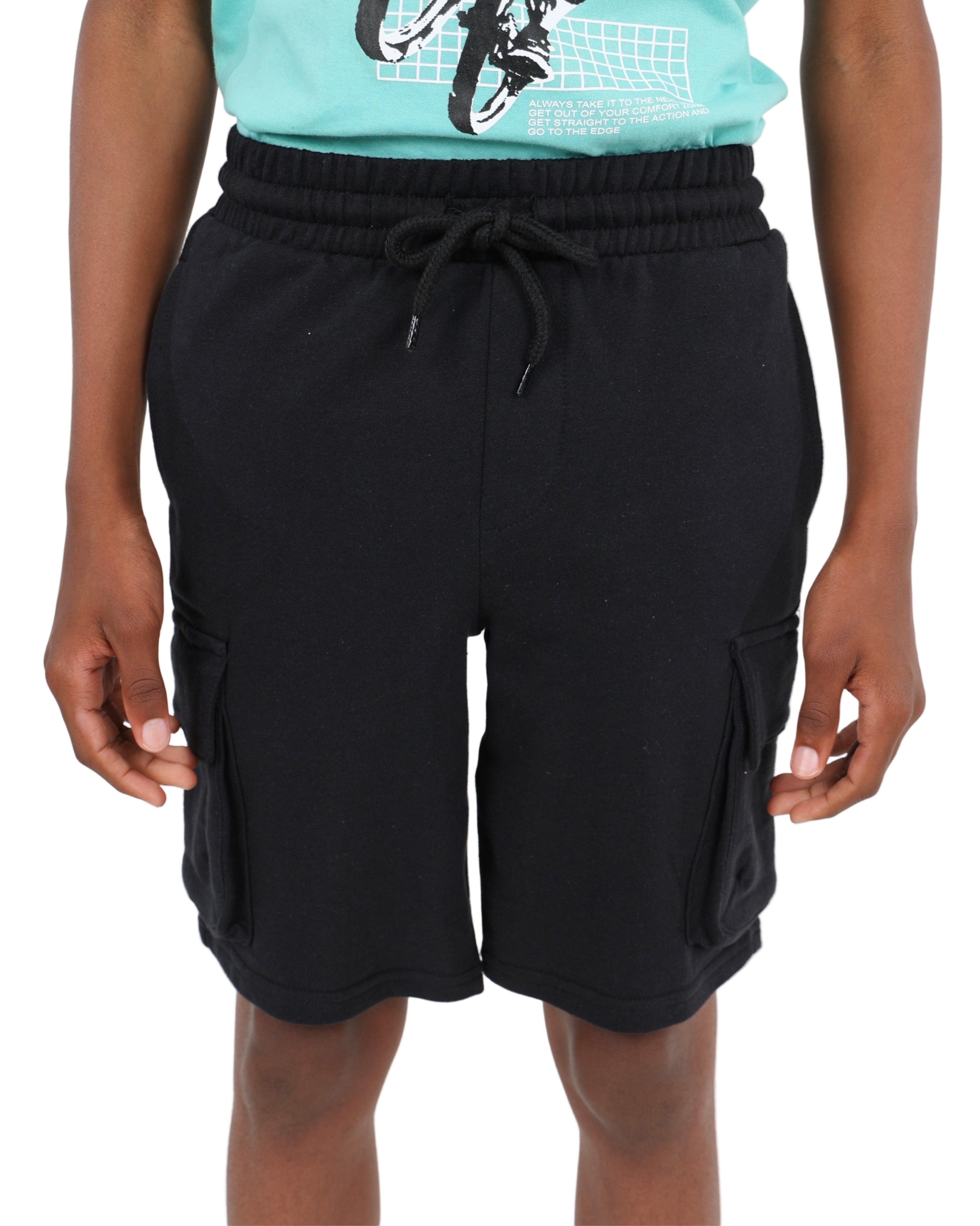 Black Knit Cargo Long Shorts
