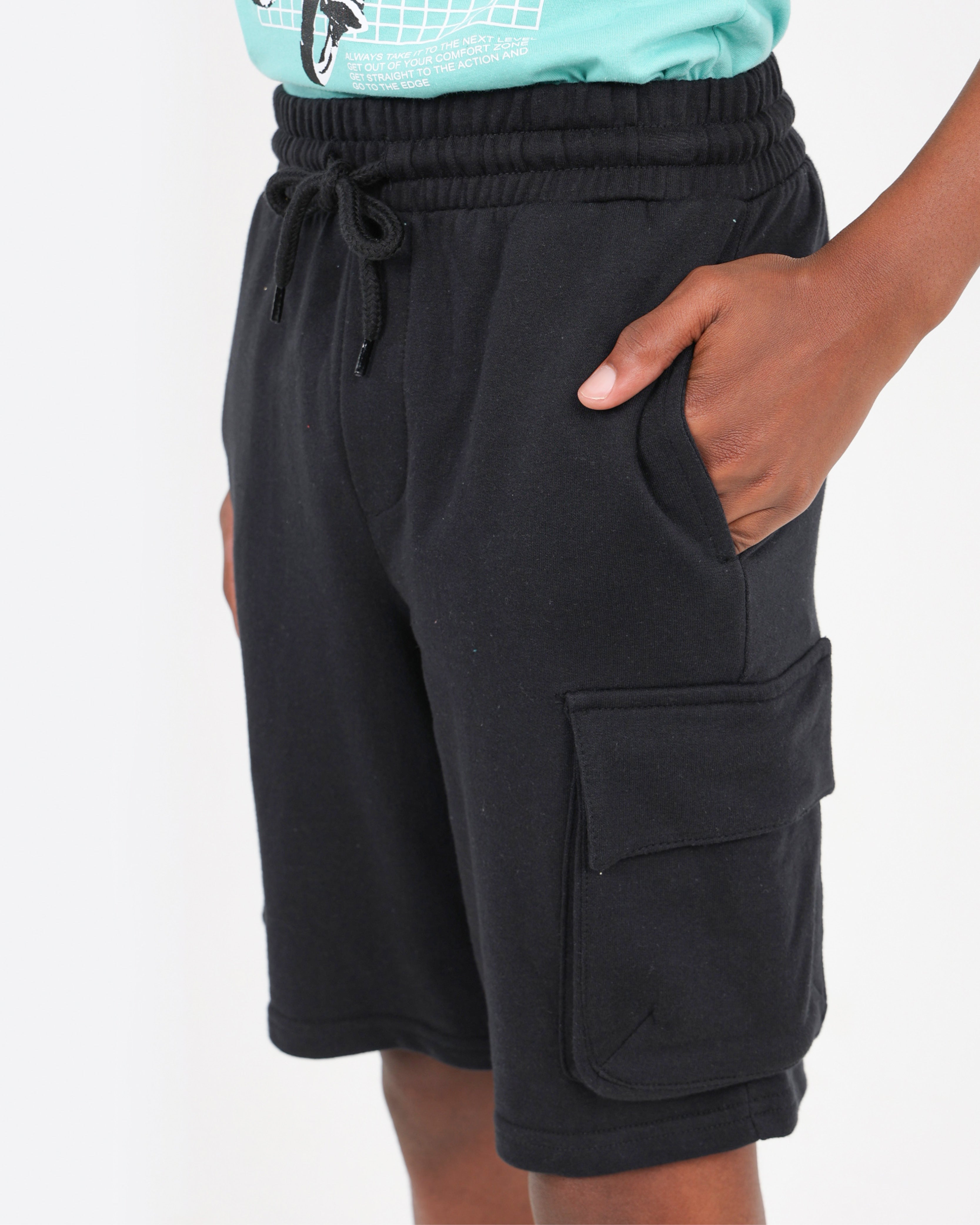 Black Knit Cargo Long Shorts