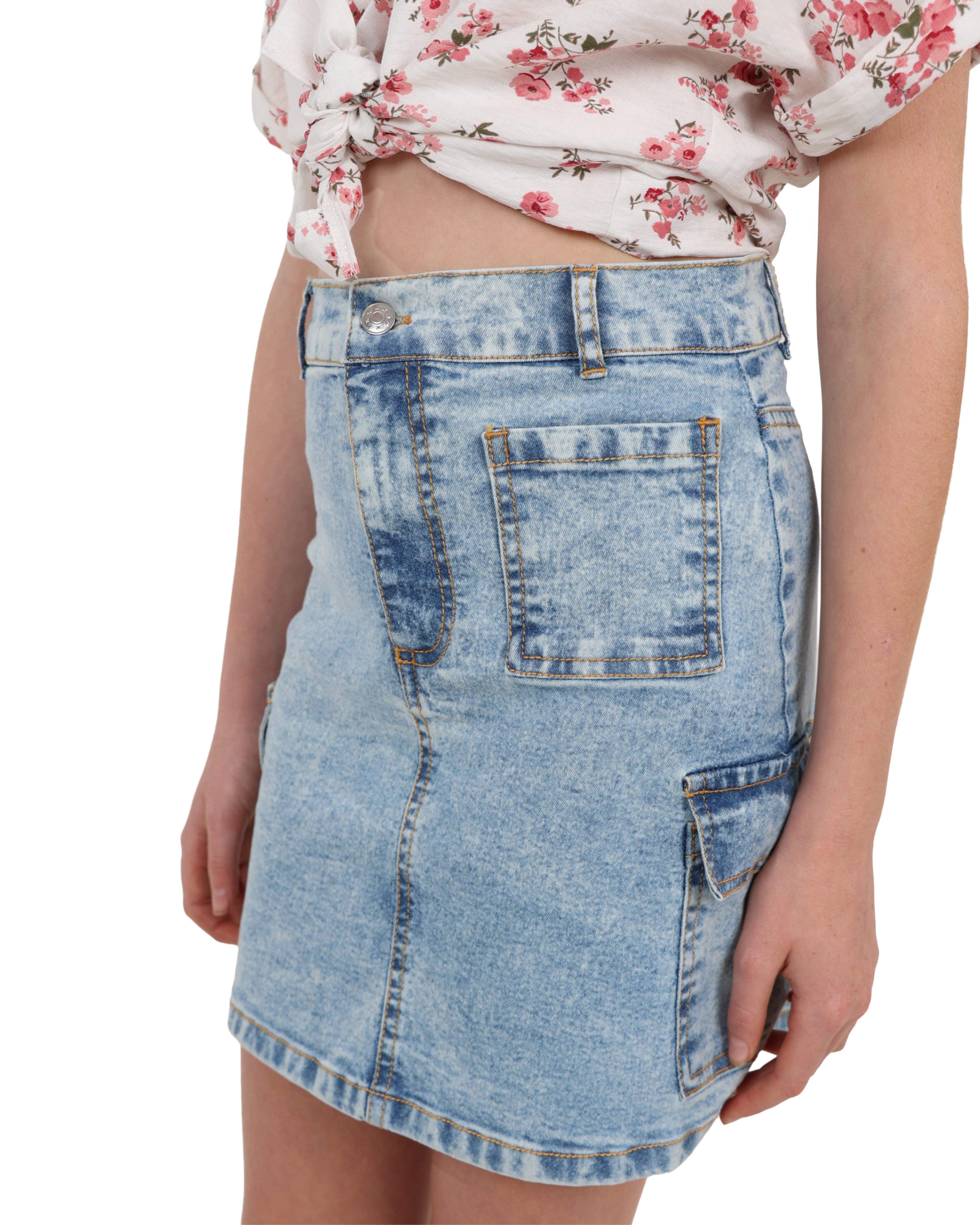 Cargo Pocket Denim Mini Skirt