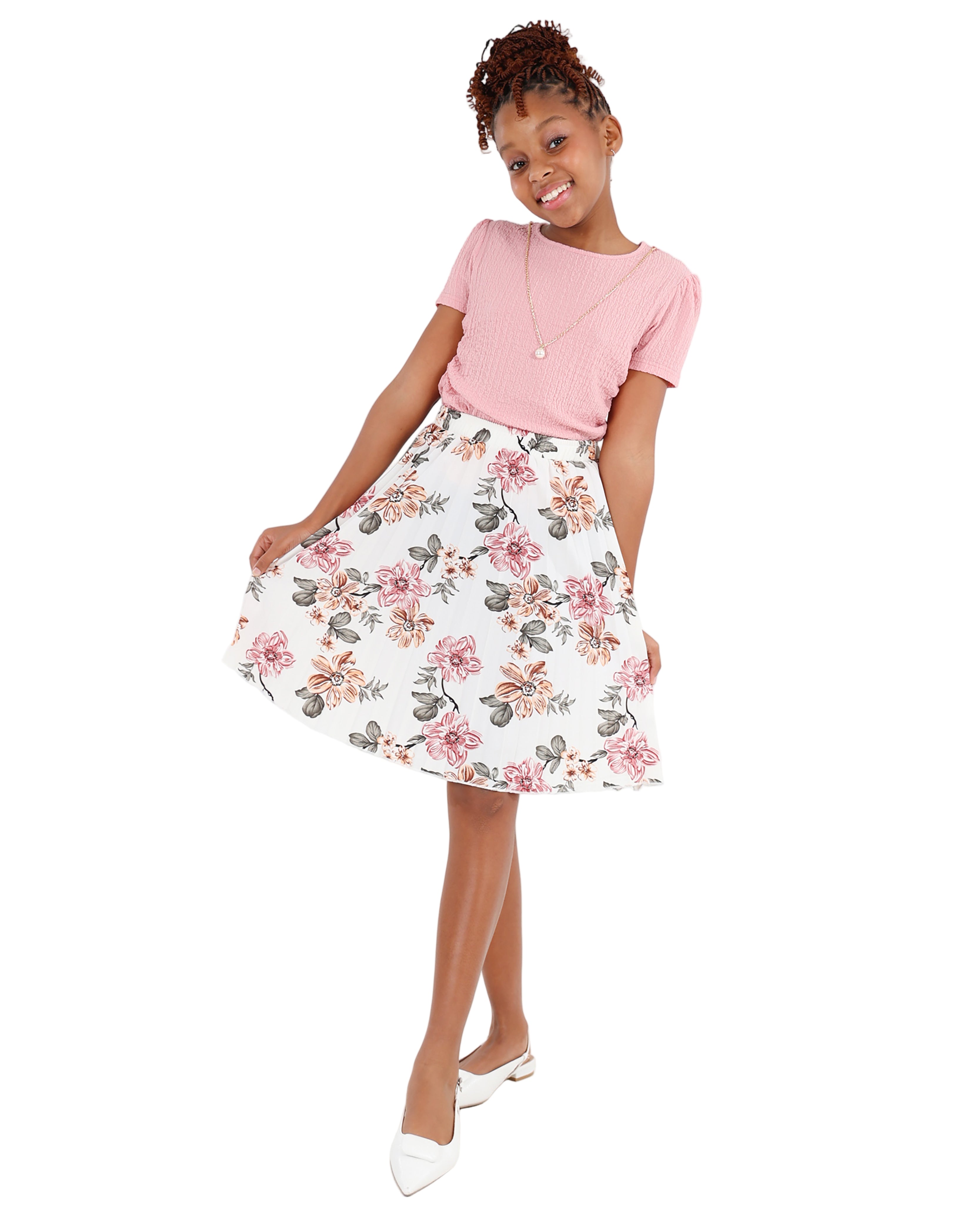 Knee Length Pleated Floral Skirt
