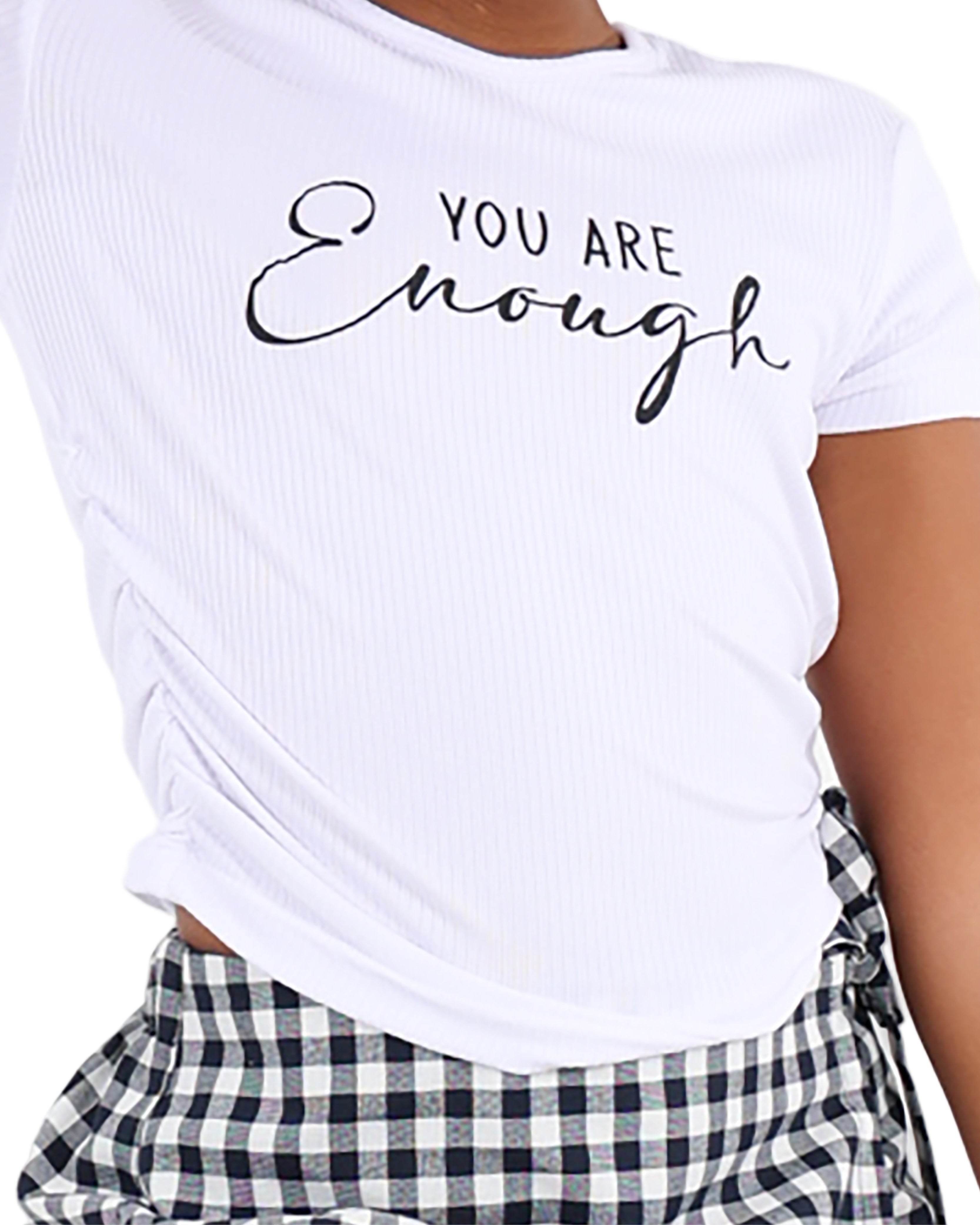 Short Sleeve Side Ruched Graphic Print Rib Top