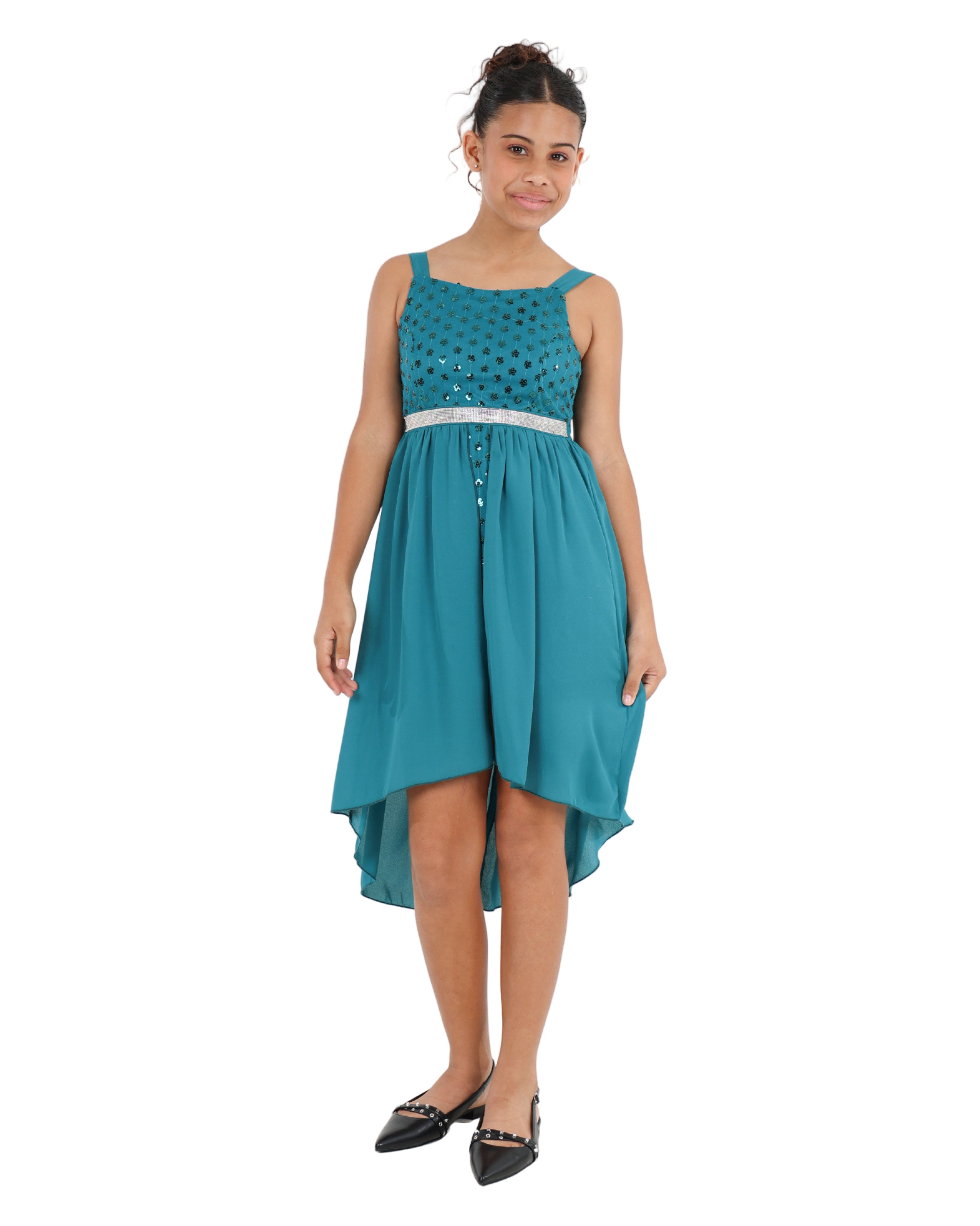 Sleeveless Floral Sequin High Low Party Dress