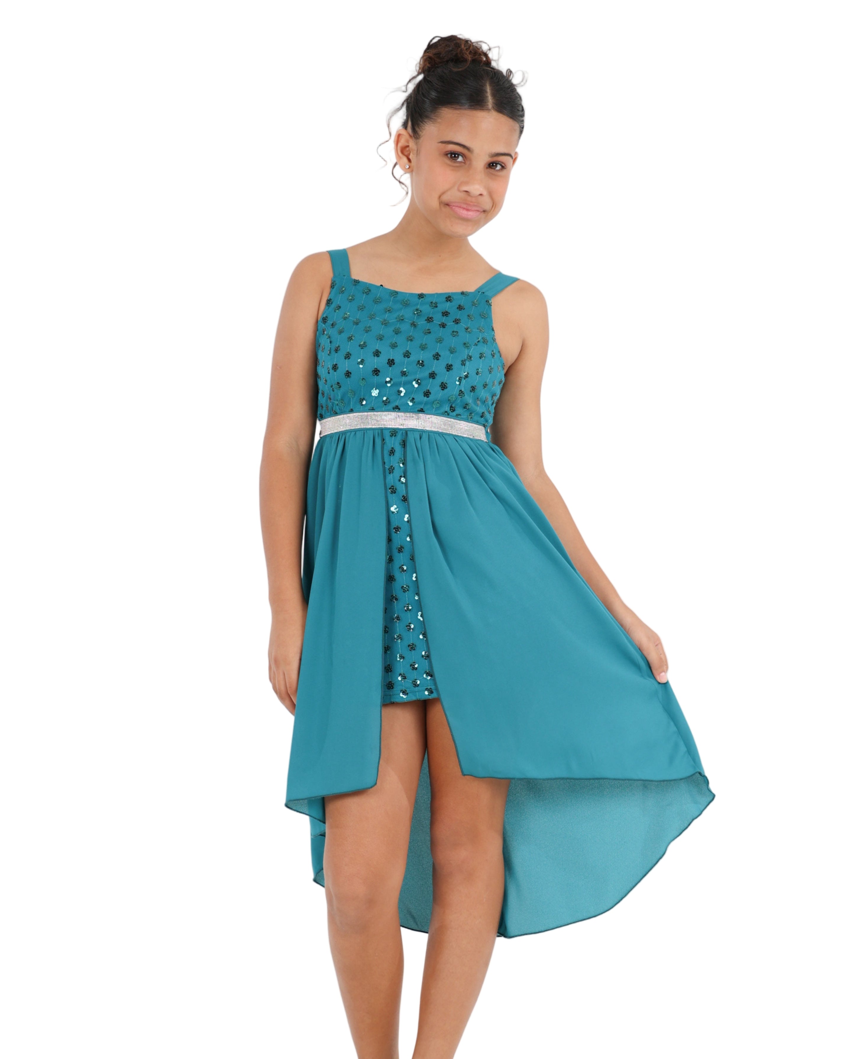 Sleeveless Floral Sequin High Low Party Dress