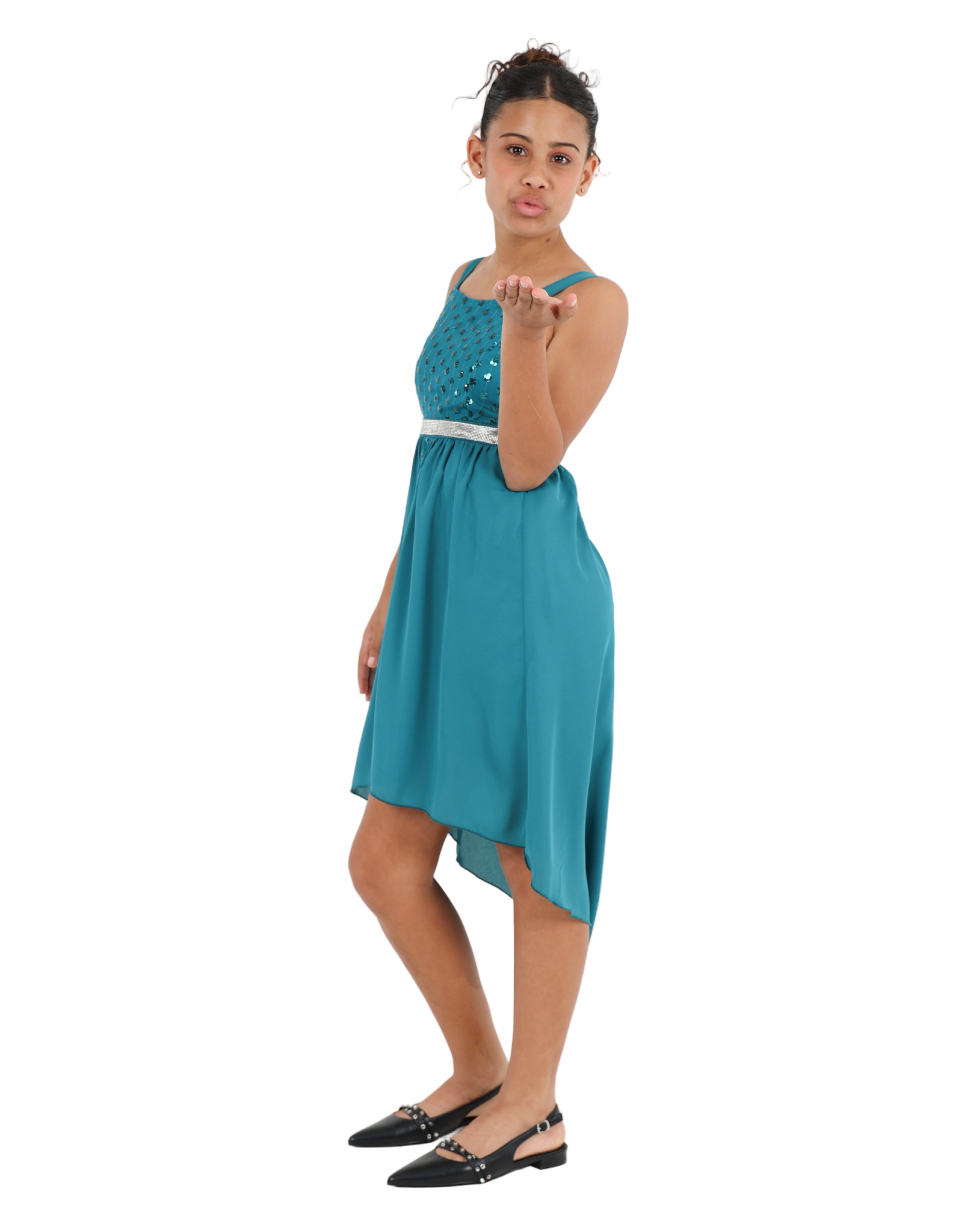 Sleeveless Floral Sequin High Low Party Dress