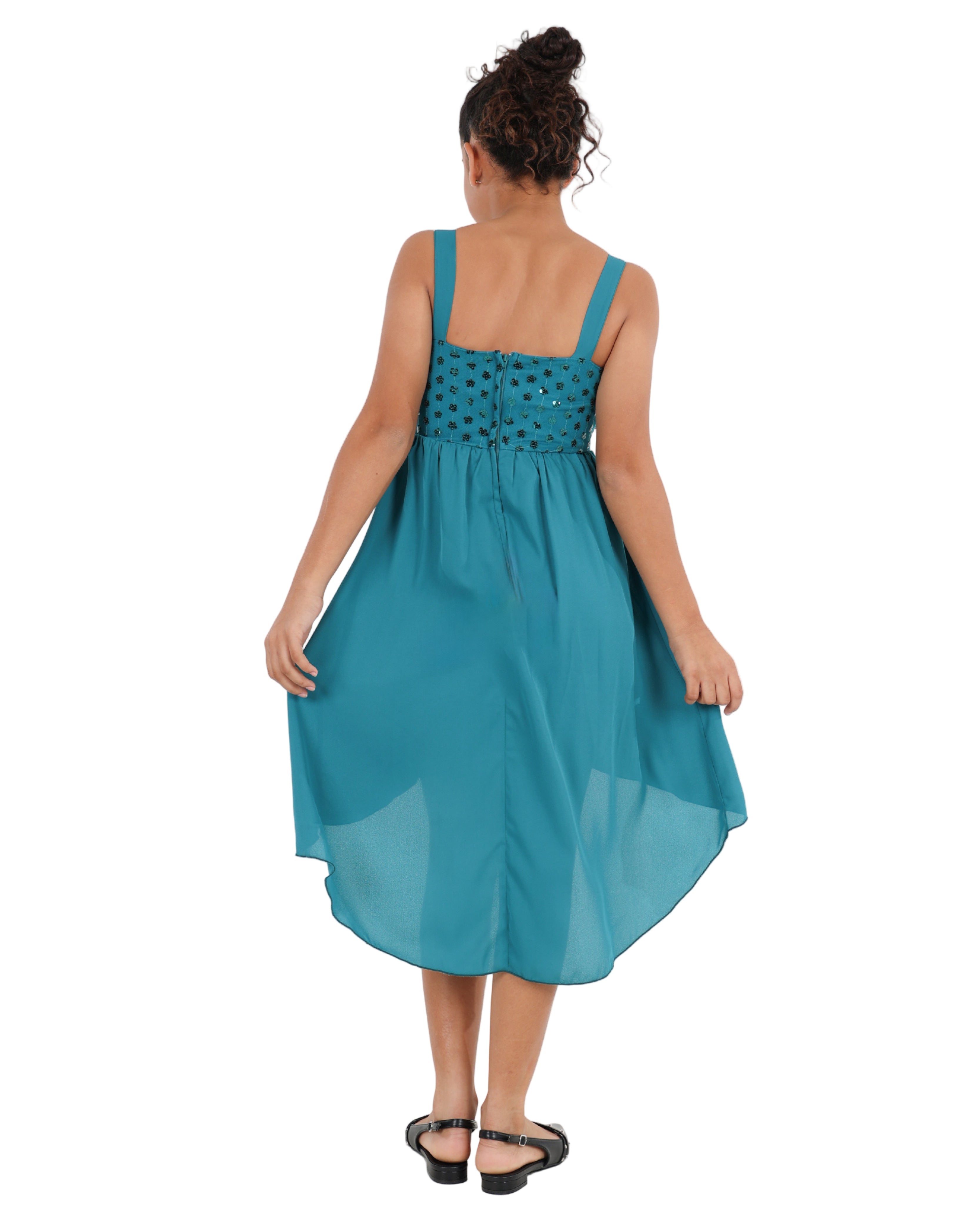 Sleeveless Floral Sequin High Low Party Dress