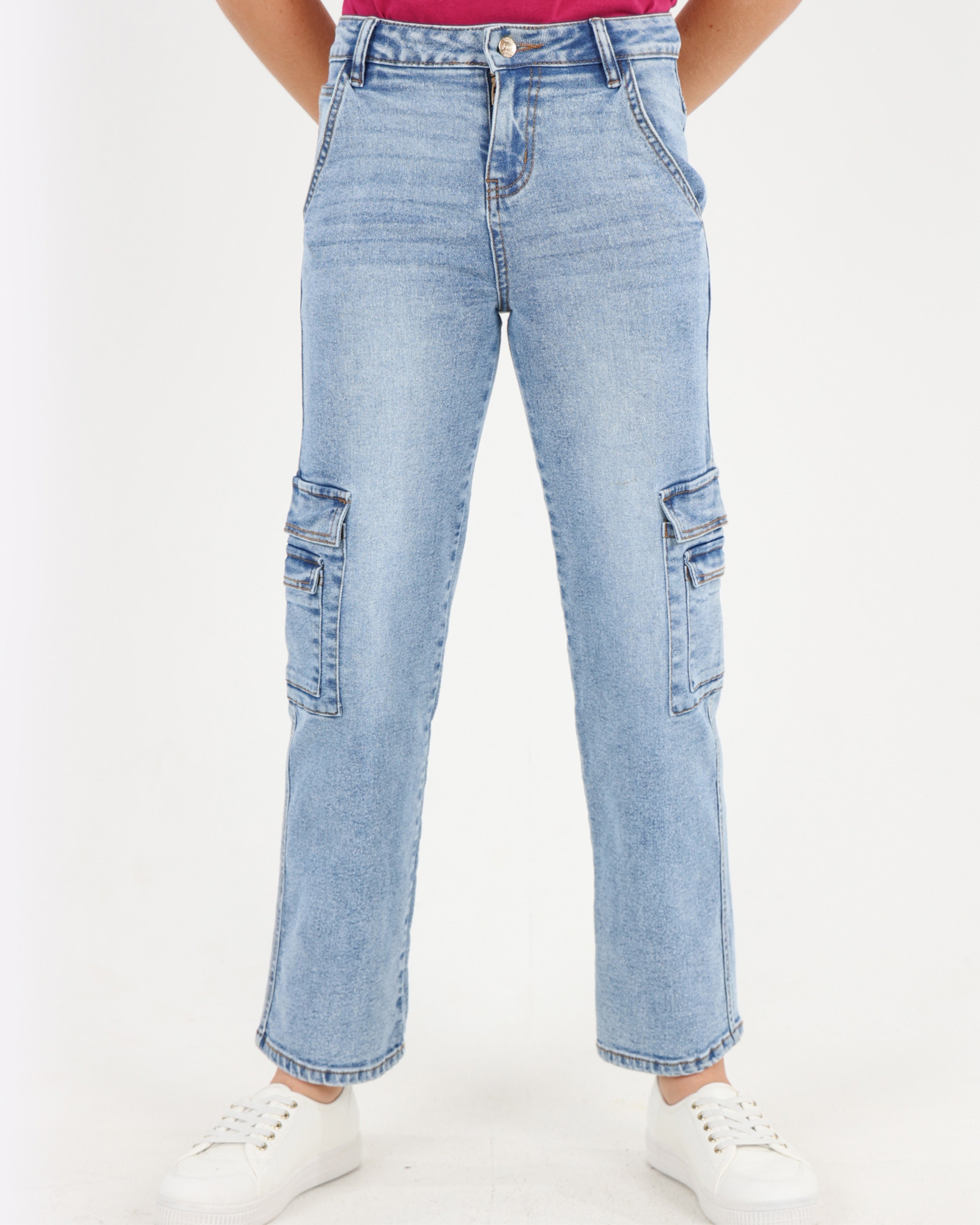 Snow Wash Double Cargo Pocket Jeans