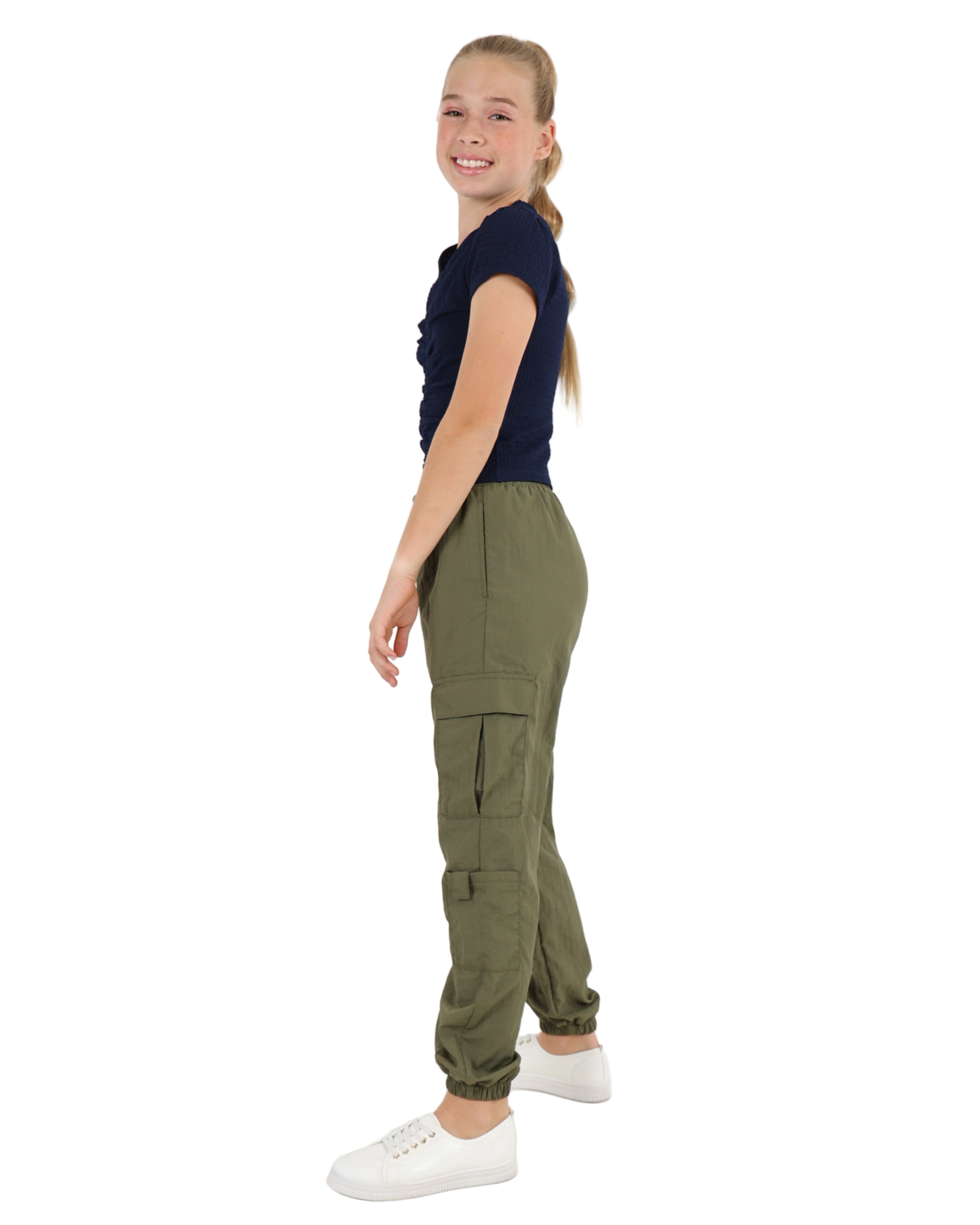 Short Sleeve Textures & Ruched Navy Top